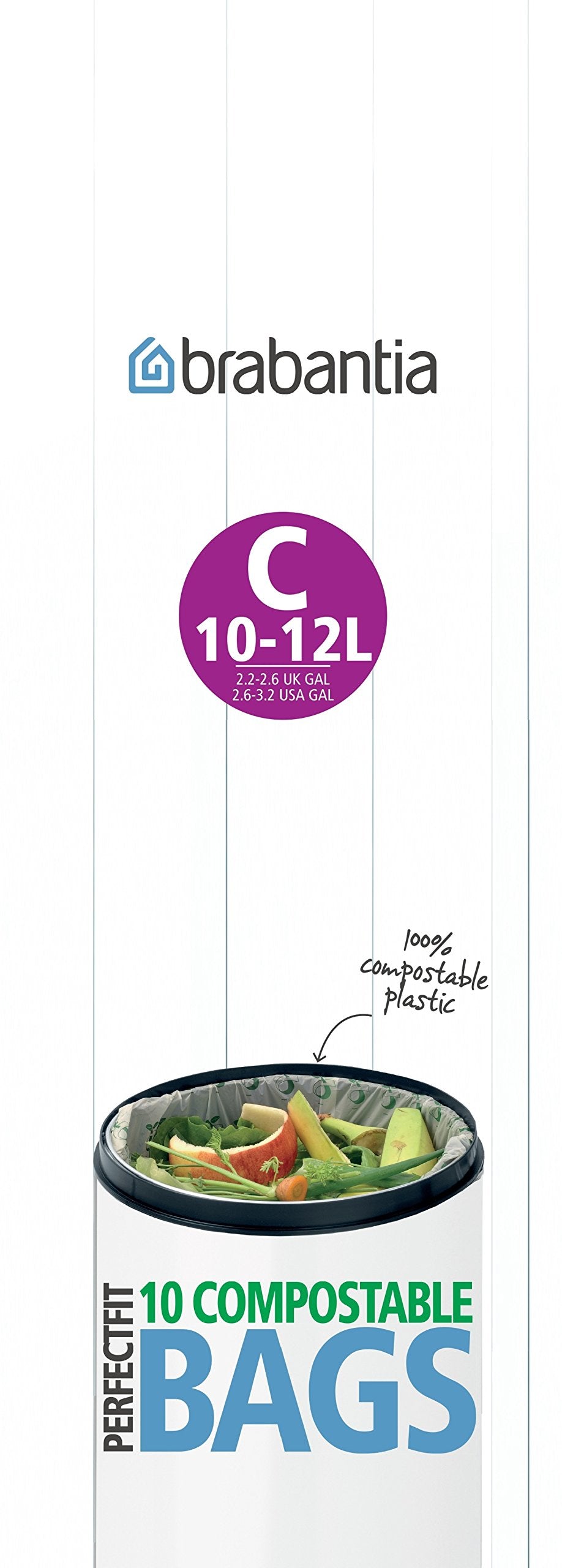 Brabantia Compostable Bin Liners - 10L Capacity | Size C | 10 Bags | Starch Based Material 1