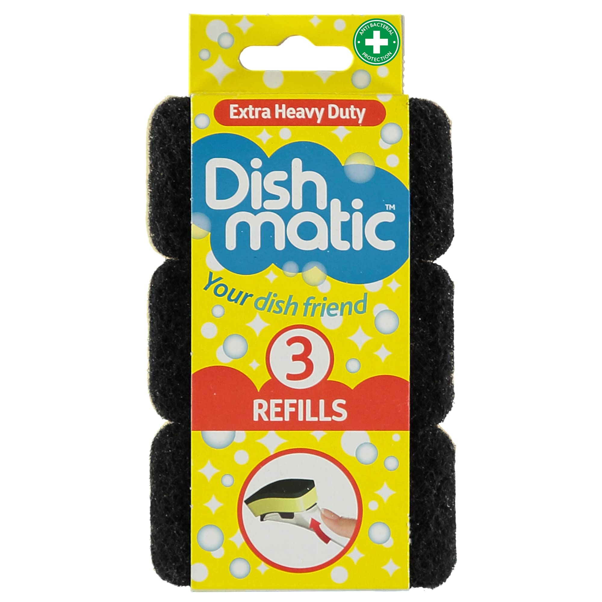 Dishmatic - Extra Heavy-Duty Washing-Up Sponge Refill Heads Black with Antibacterial Layer 1