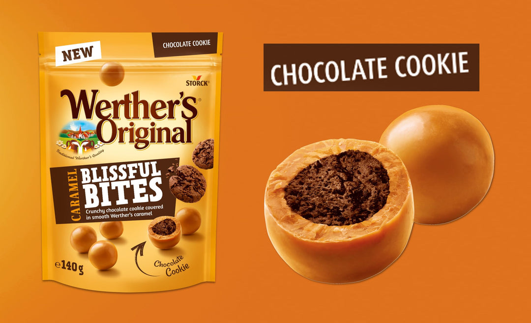 Werther's Original Caramel Blissful Bites, Sweet Caramel with Cookie Crunch, Vegetarian, 140g