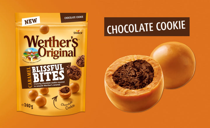 Werther's Original Caramel Blissful Bites, Sweet Caramel with Cookie Crunch, Vegetarian, 140g