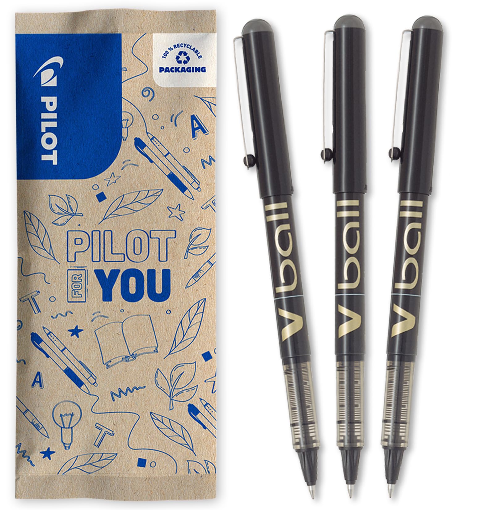 PILOT Set of 3 V-Ball 07 - Ball balls with liquid ink - black - medium tip