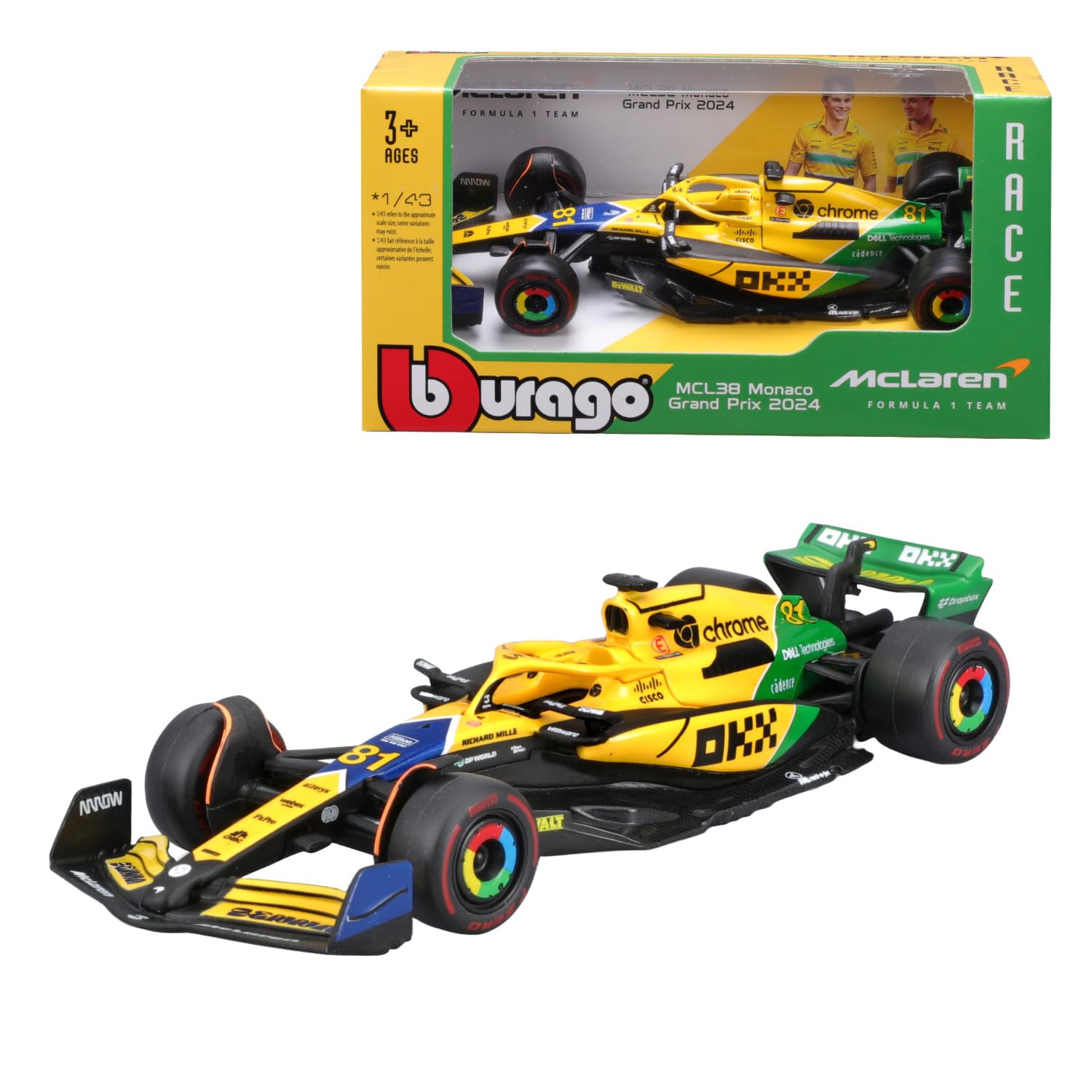 Bburago McLaren MCL38 F1 2024 Piastri Senna Livery Diecast Model Car 1:43 Scale 1