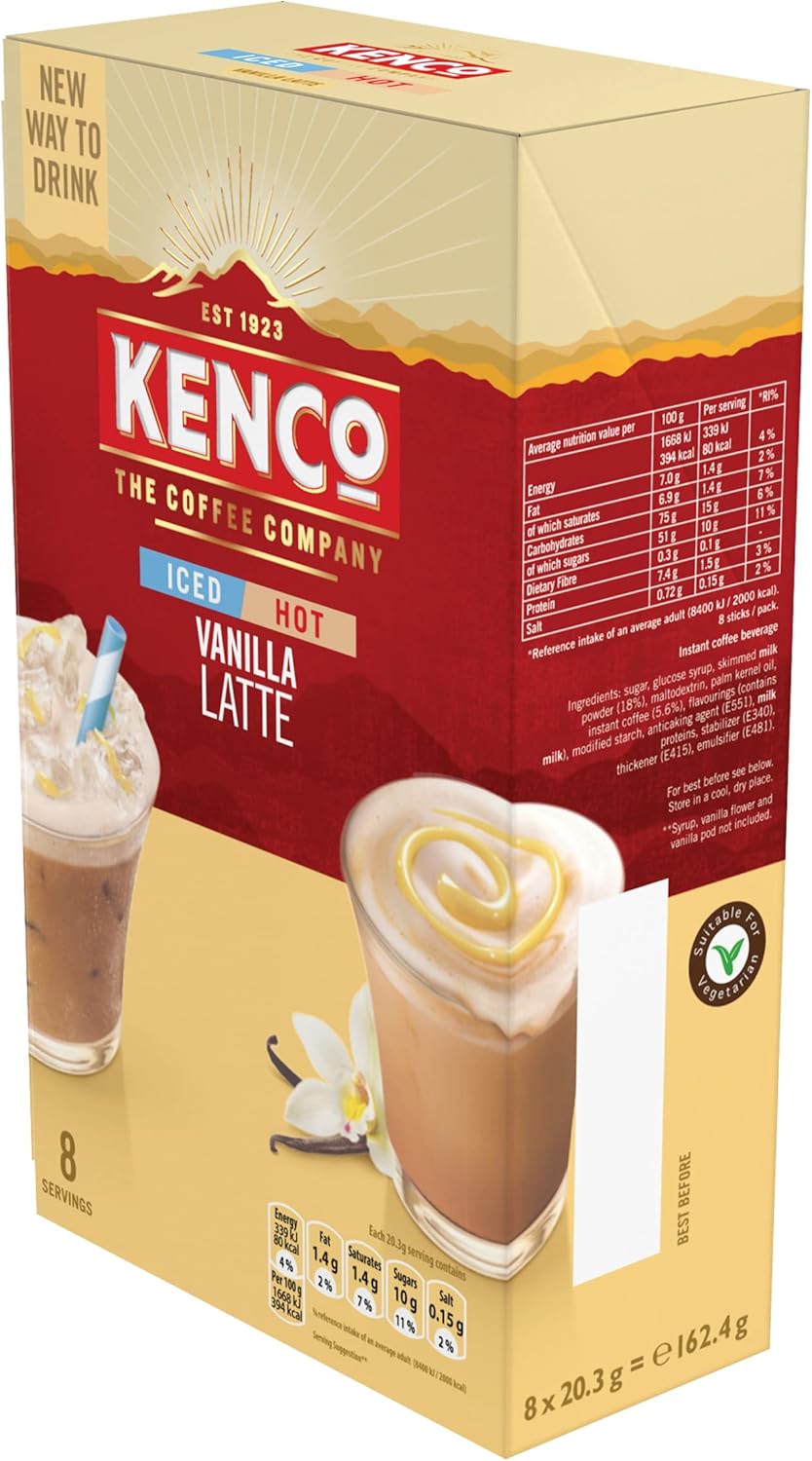 Kenco Iced/Hot Vanilla Latte Sachets - Pack of 5 (40 Sachets Total)