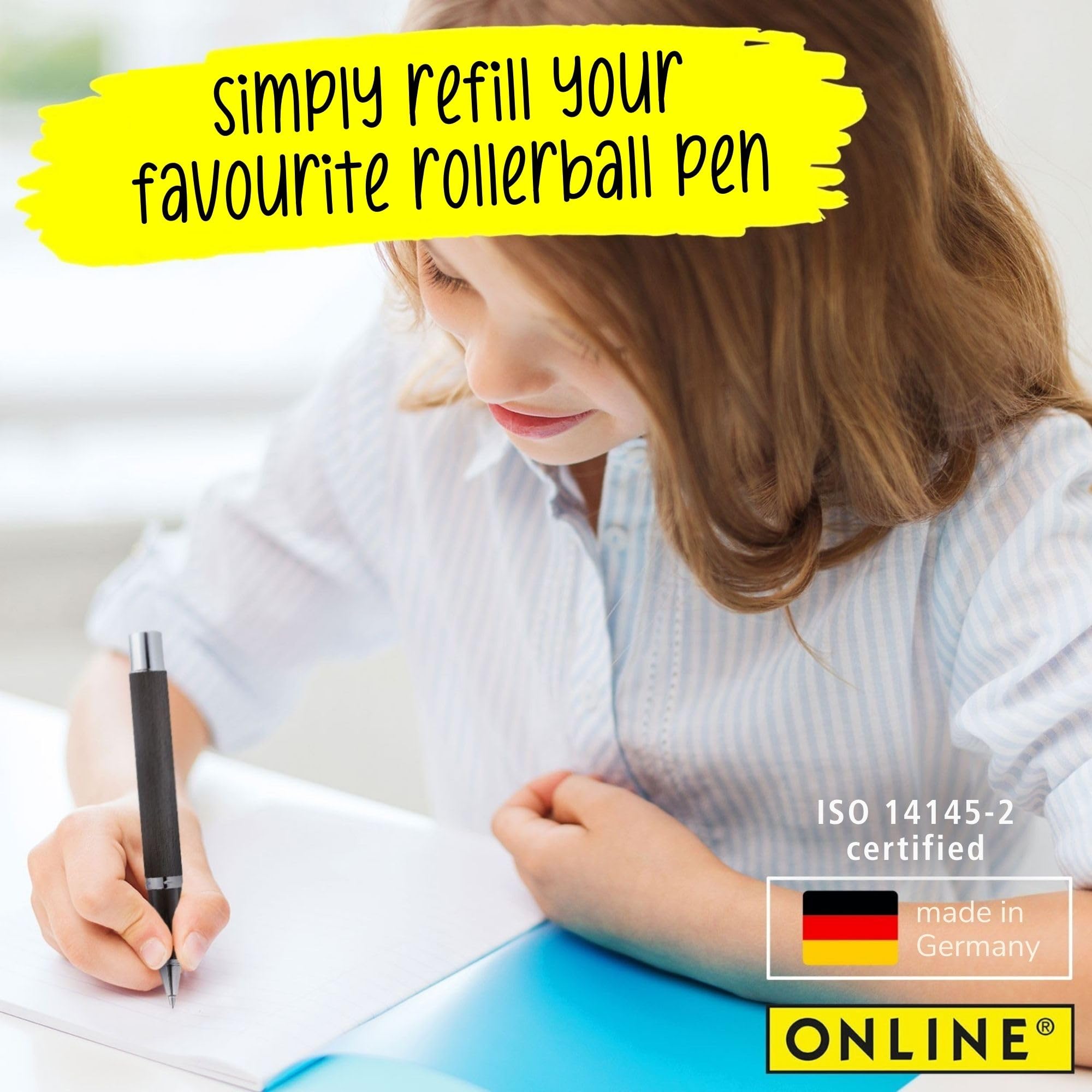 Online Rollerball Pen Refill - 0.7mm Line Width, Blue Ink, ISO 14145-2 Certified | Metal Housing 6