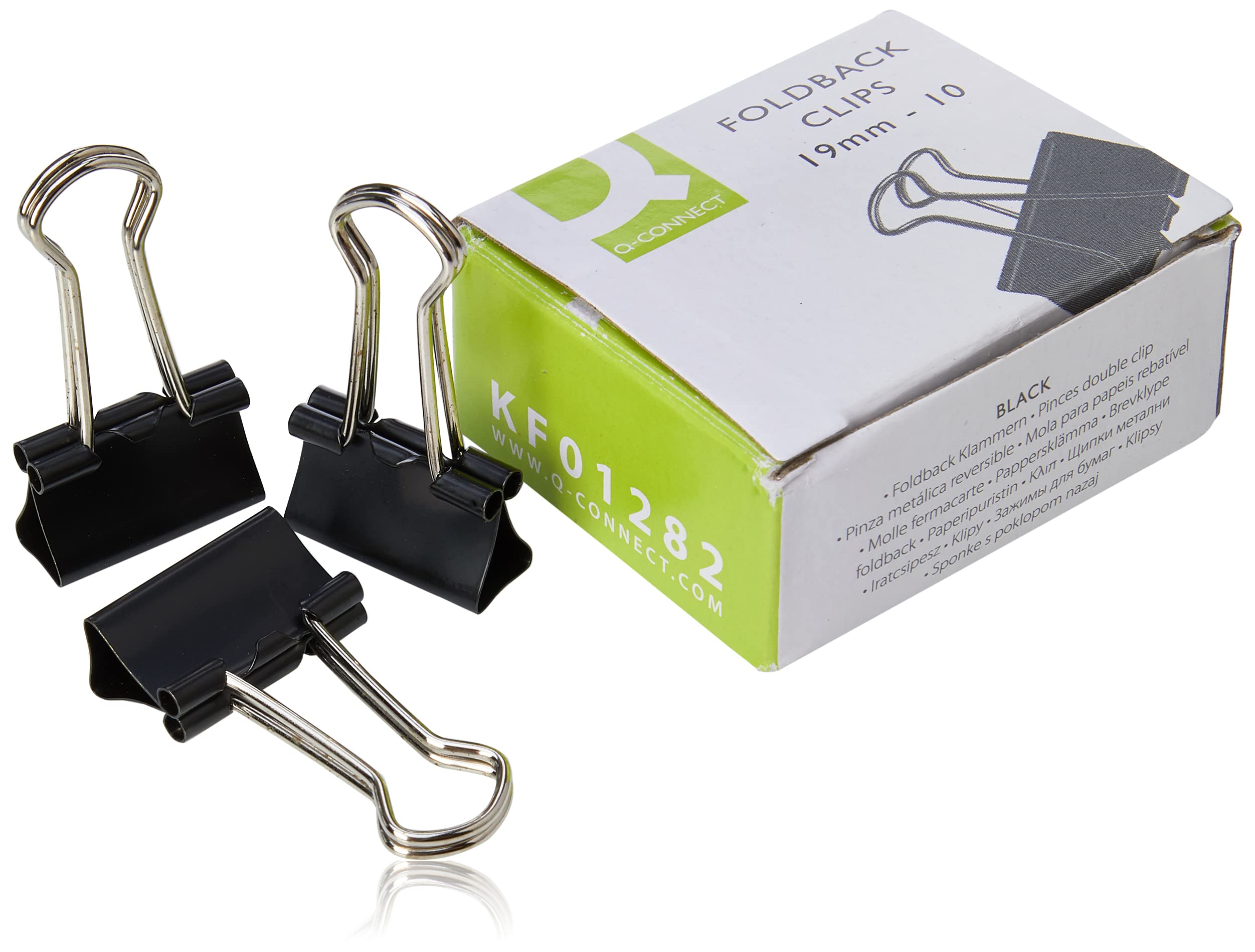 Q-Connect Foldback Clips - 19mm Capacity, Black Steel | Pack of 10 1