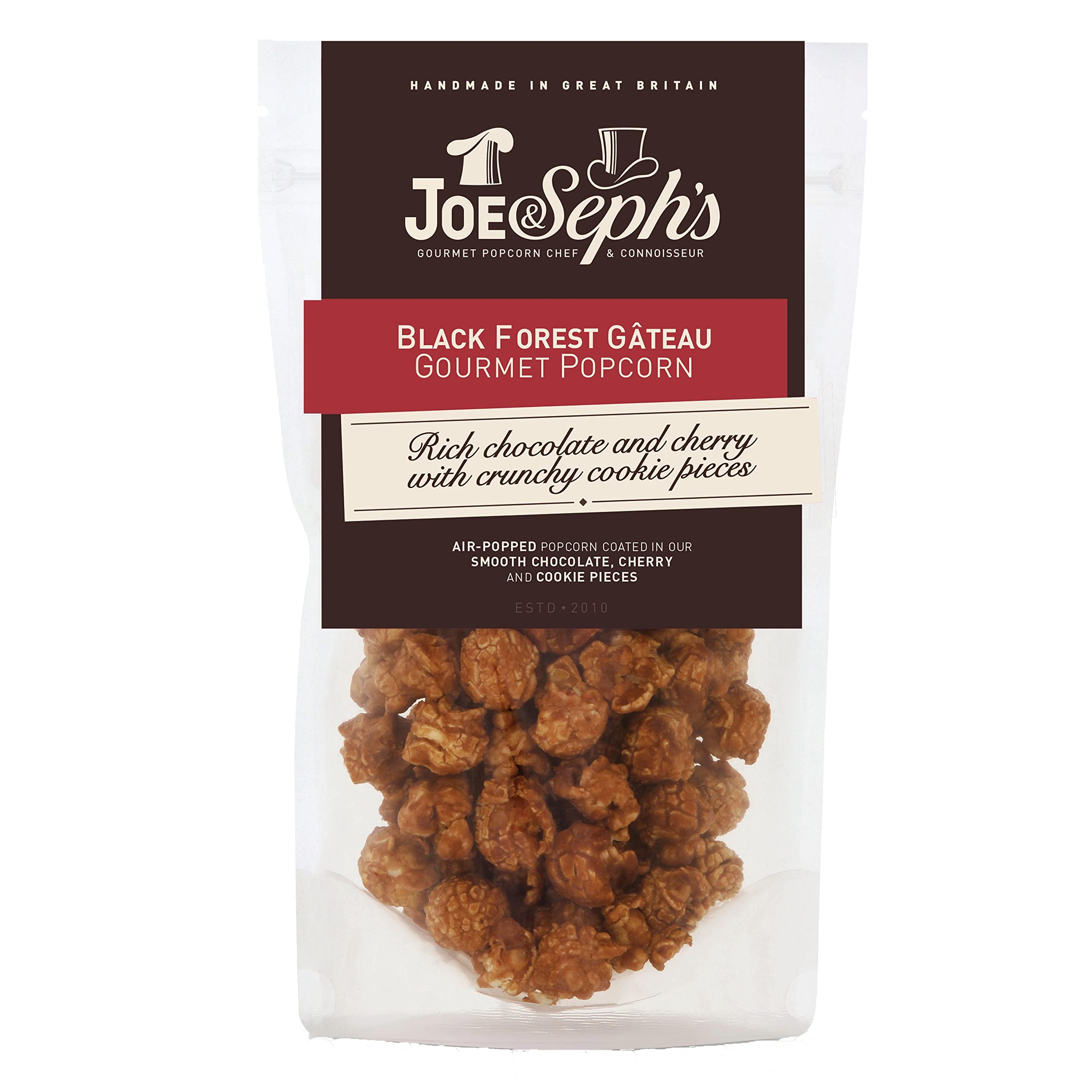 Joe & Seph's Black Forest Gâteau Gourmet Popcorn, 70g - Handmade Air-Popped Snack with Belgian Chocolate & Cherry 1