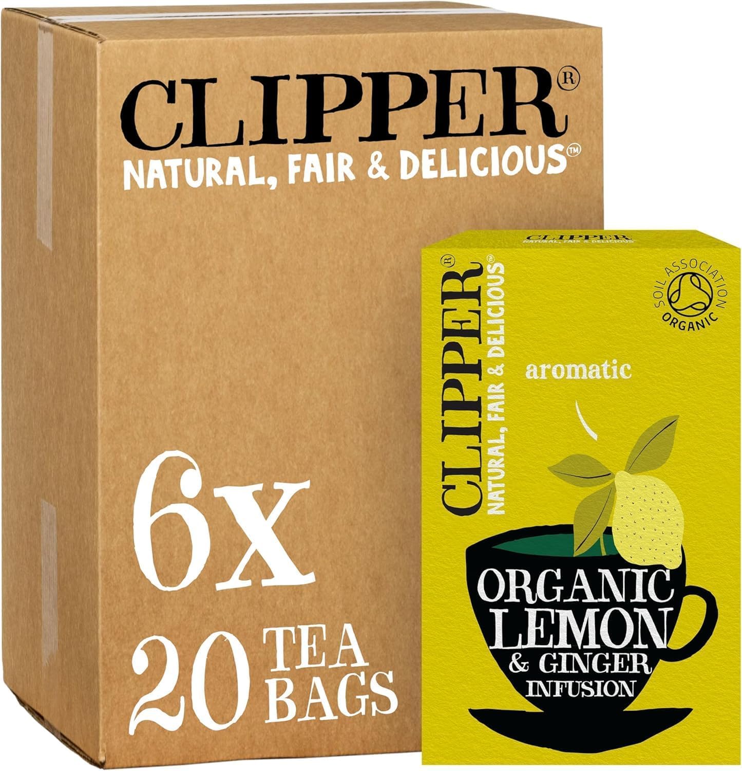 Clipper Natural, Fair & Delicious Organic Lemon & Ginger Herbal Tea Bags - 120 Count (6x20) | Caffeine Free 1