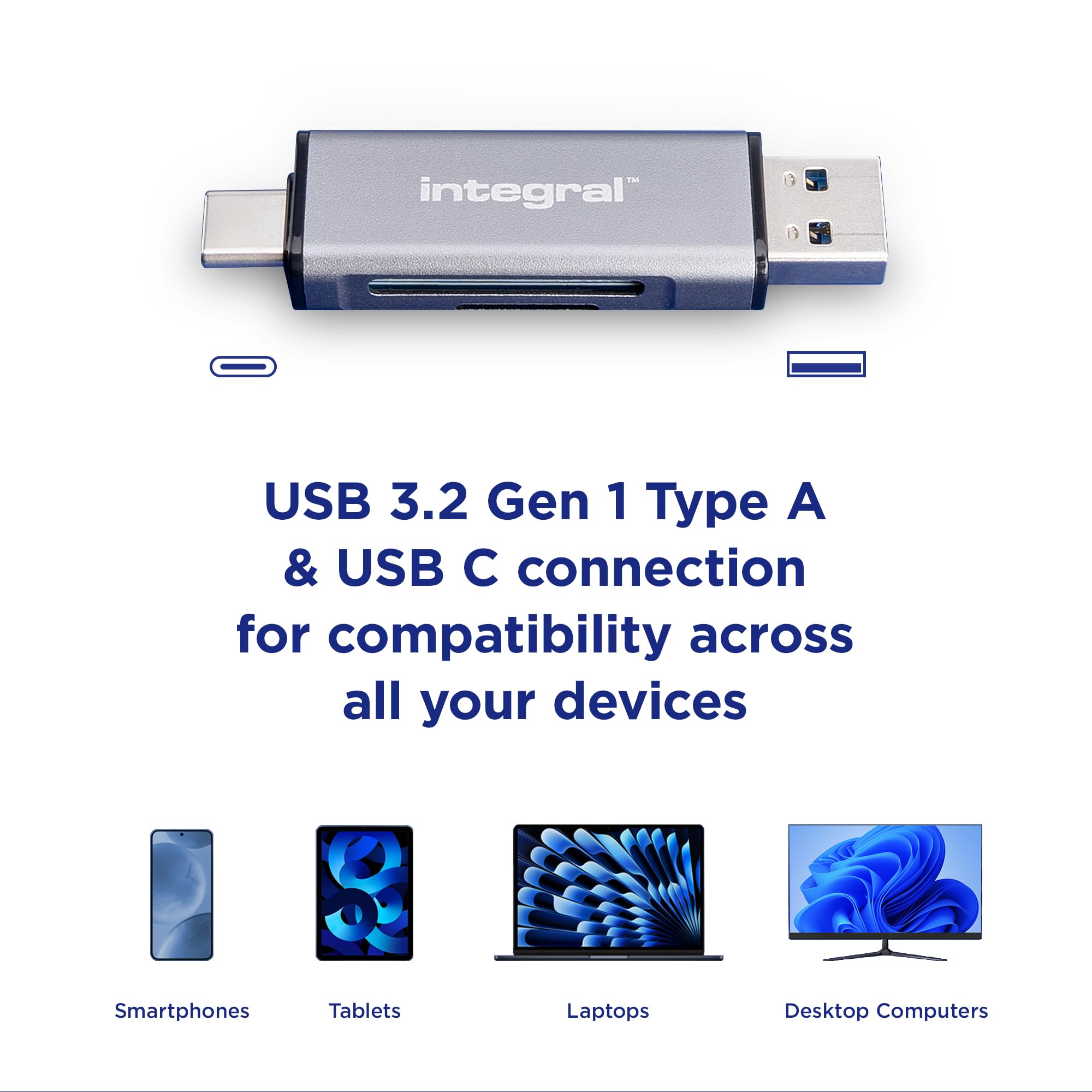 Integral Dual USB 3.0 & USB C microSD/SD Card Reader - INCRUSB3.2ACSDMSDR 4