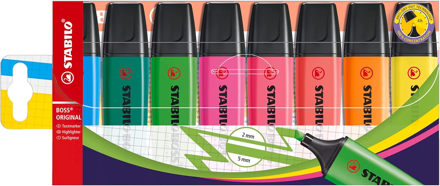 STABILO BOSS ORIGINAL Textmarker-Etui mit 8 verschiedenen Farben