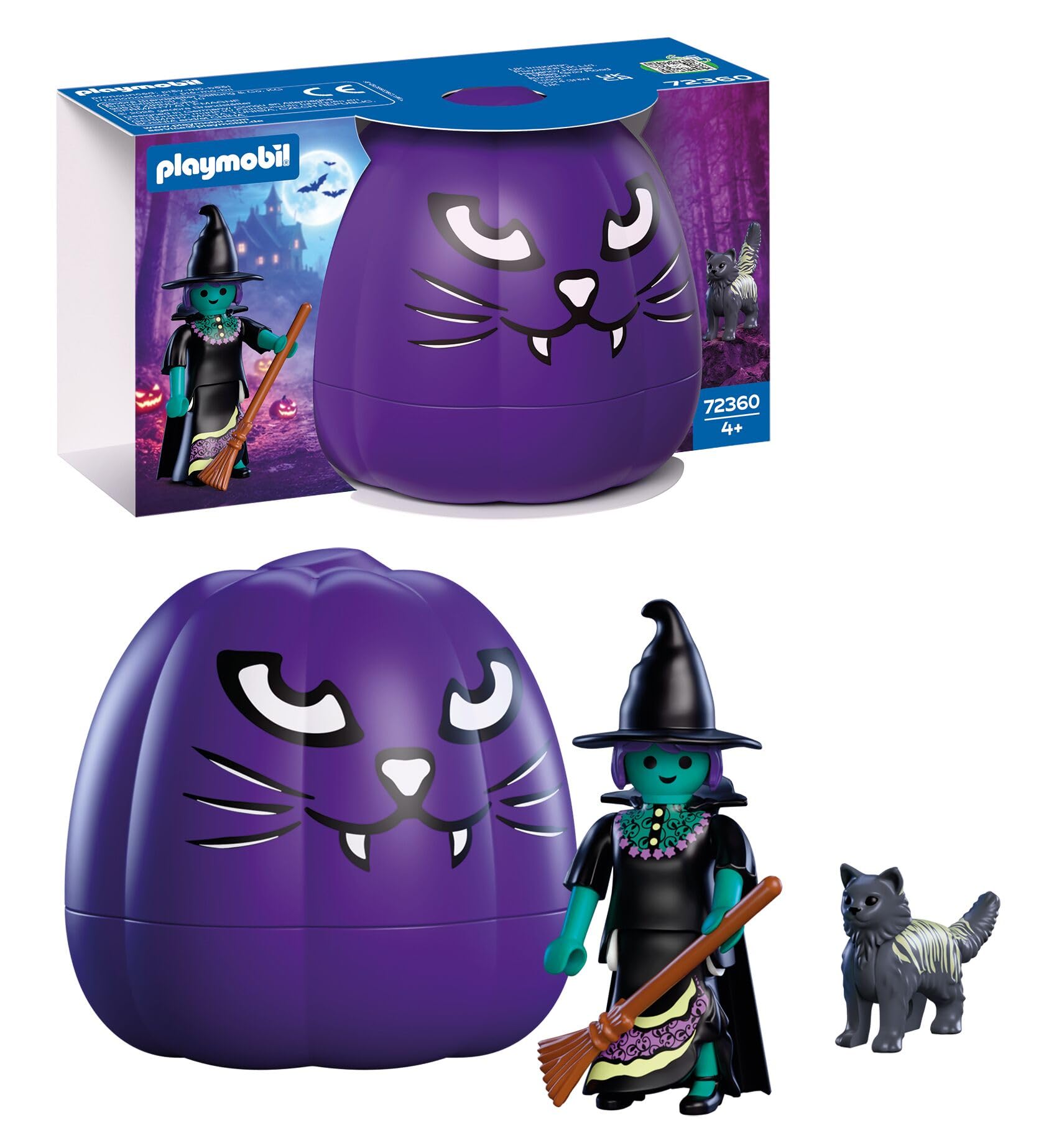 Playmobil Halloween Witch Playset - Customizable Figure, Poseable Cat, Storage Pumpkin | Ages 4+