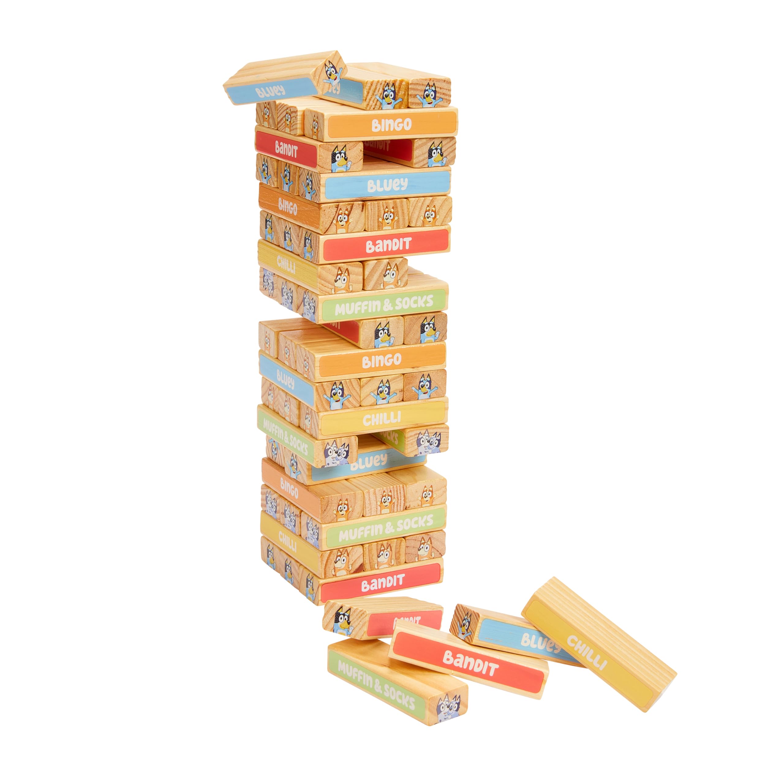 Bluey Tumbling Tower Game - 54 FSC-Certified Wooden Blocks for Stacking Fun 8