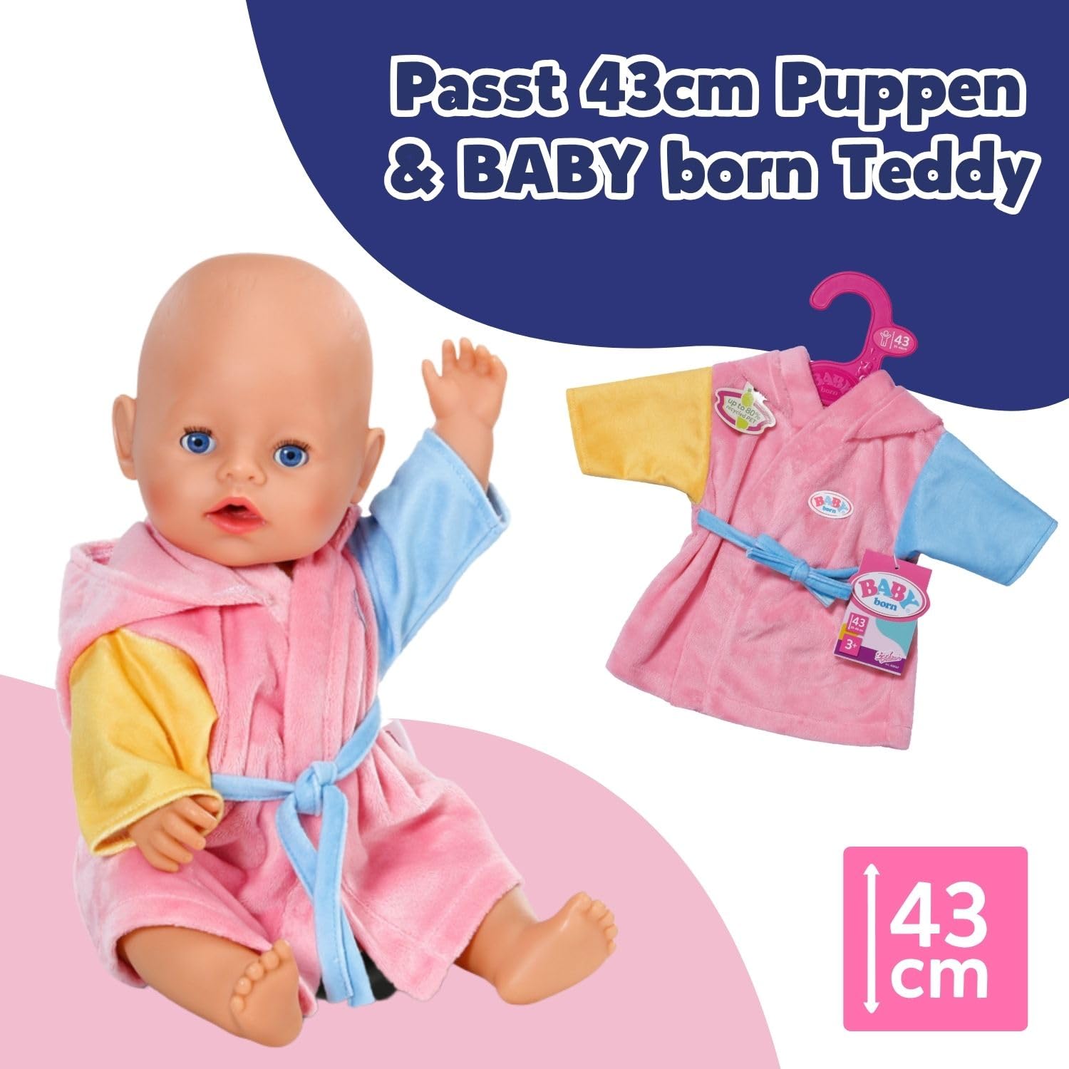 BABY born Bathrobe for 43cm Dolls - Pink Duck Hood | Polyester | Ages 3+ 5