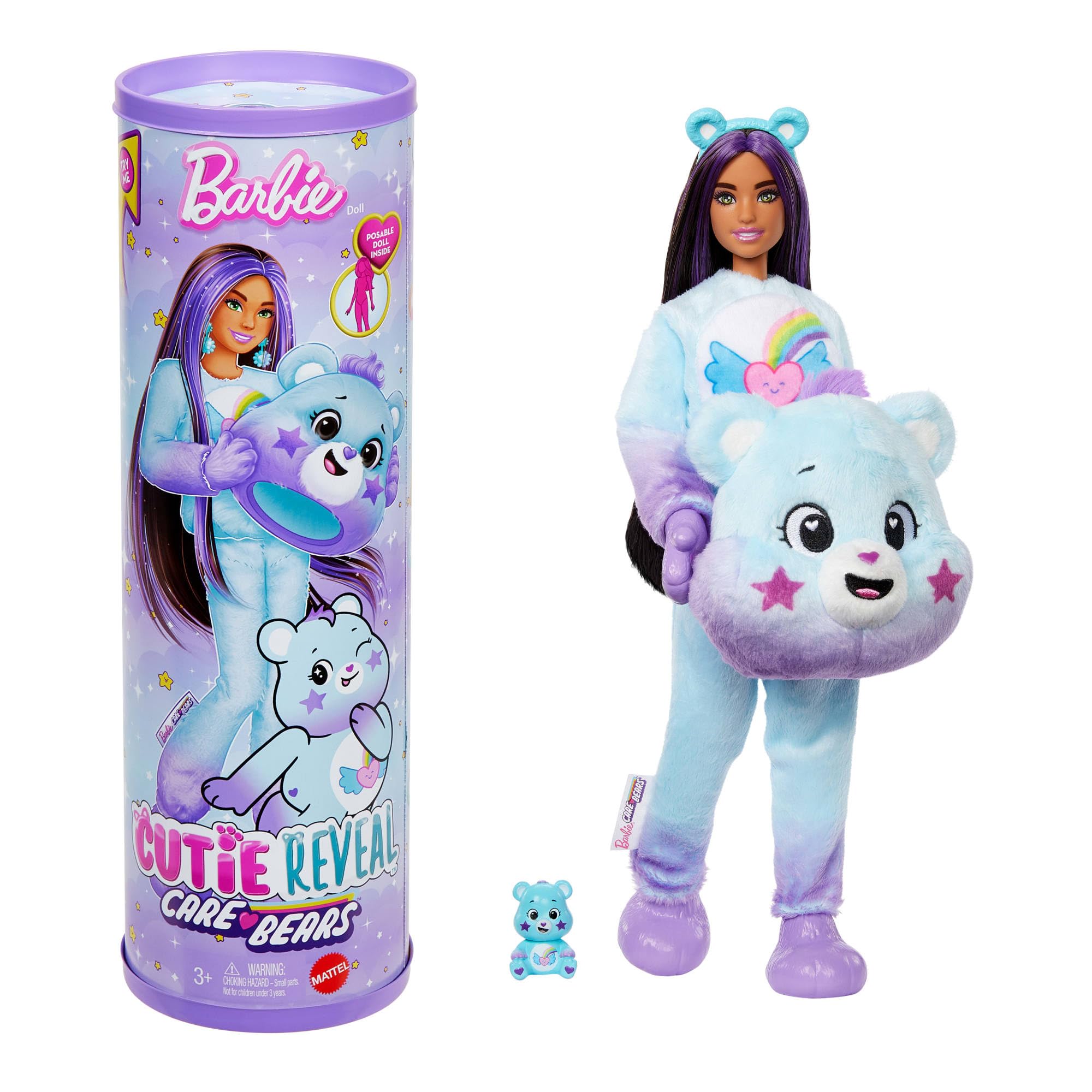 Barbie Cutie Reveal Care Bears Doll - Dream Bright Bear with 10 Surprises & Color Change, JFV61 1