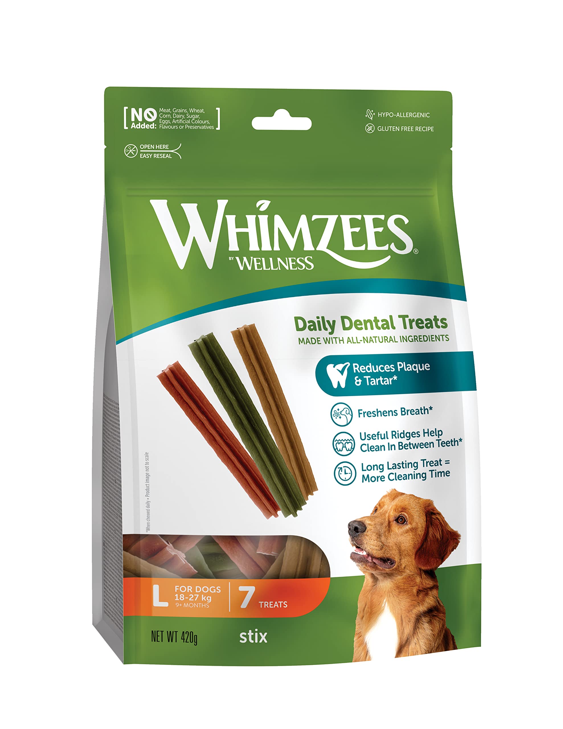 WHIMZEES By Wellness Stix Dental Chews - Grain-Free, Vegetarian for Large Dogs | 7 Count