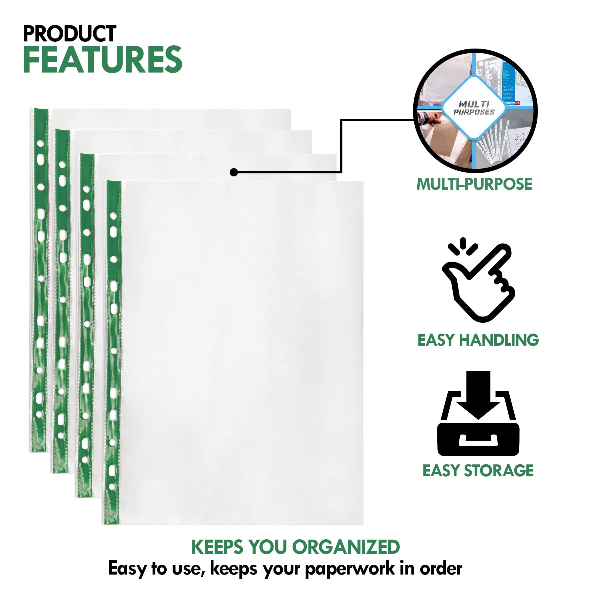 G4GADGET A4 File Pockets - 200 Pack | 50 Micron Polypropylene | 15 Sheet Capacity 3
