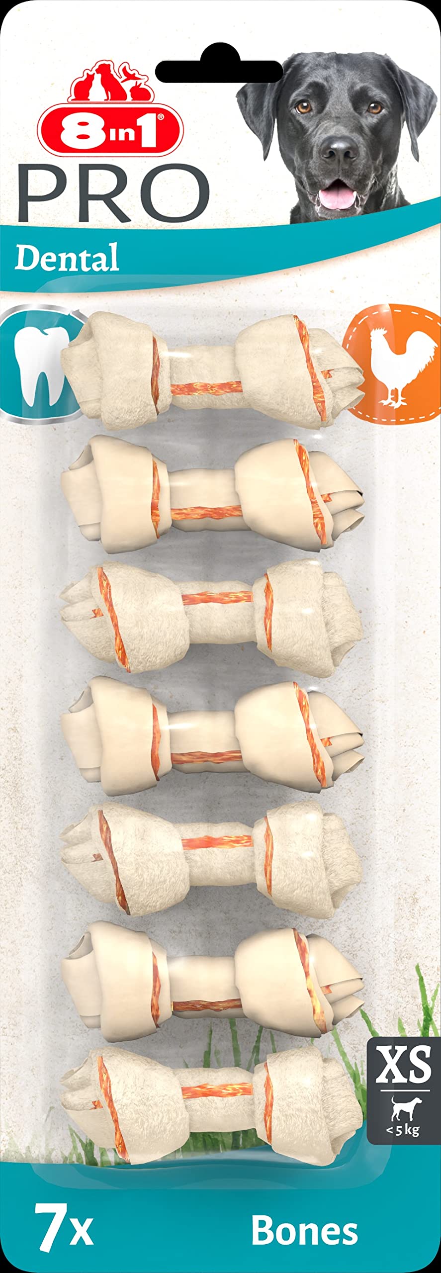 8in1 Dental Delights Bones XS - Chicken & Beef Hide Chew for Plaque Removal | Low Fat Snack