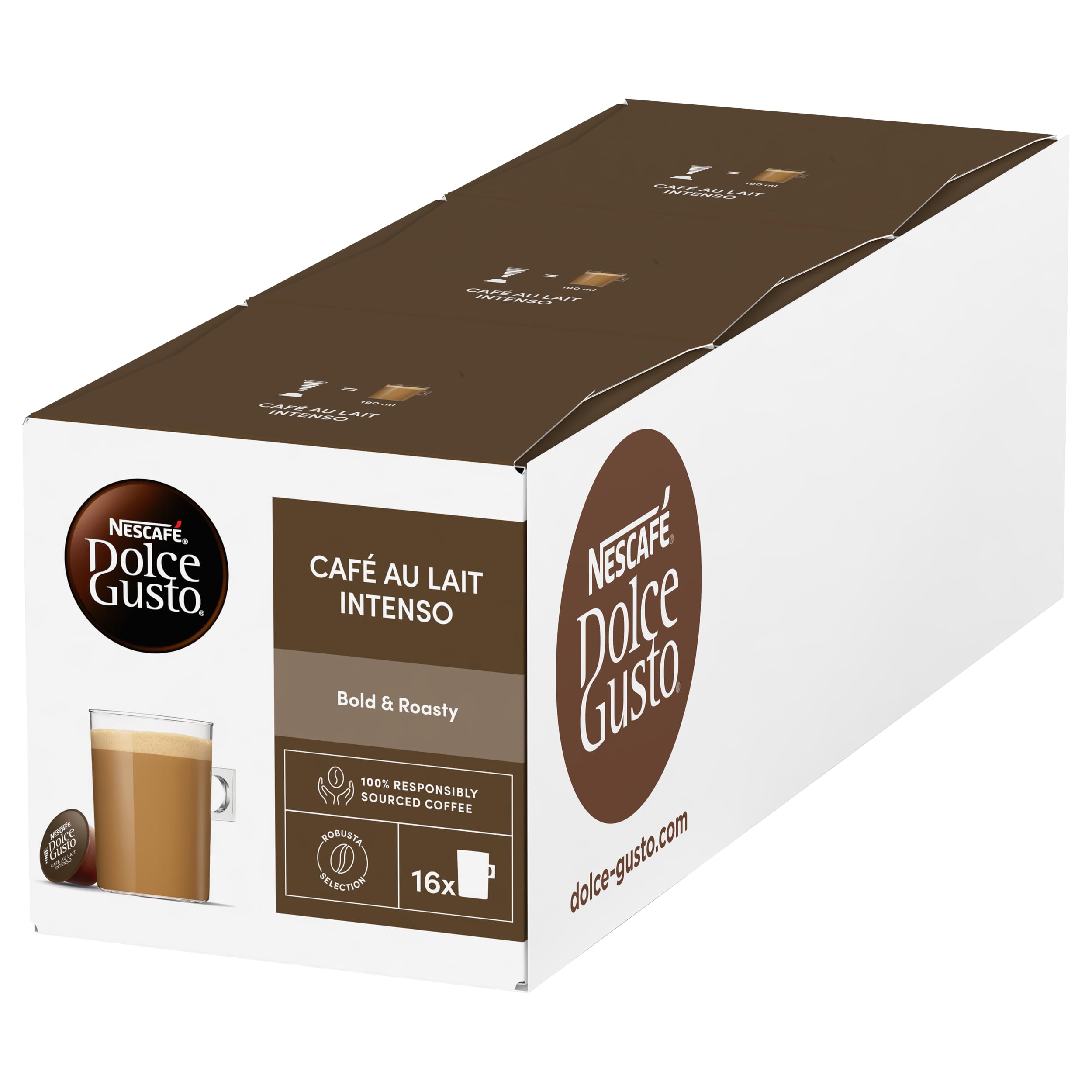 Nescafé Dolce Gusto Café Au Lait Intenso Coffee Pods - Bold & Roasty Flavor | 3 Pack (16 Capsules Each) 1