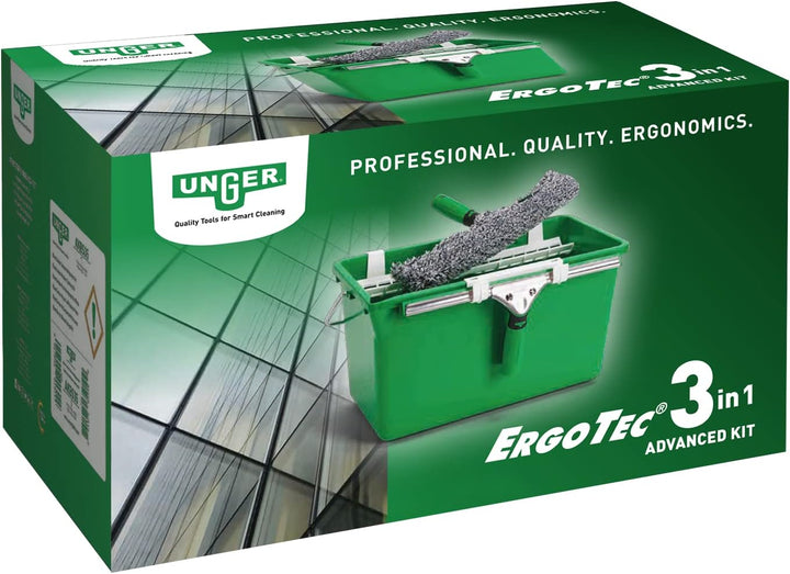 Unger AK013 Window Cleaning Kit 3-in-1 Starter Set with Squeegee, Microfibre Washer & Bucket