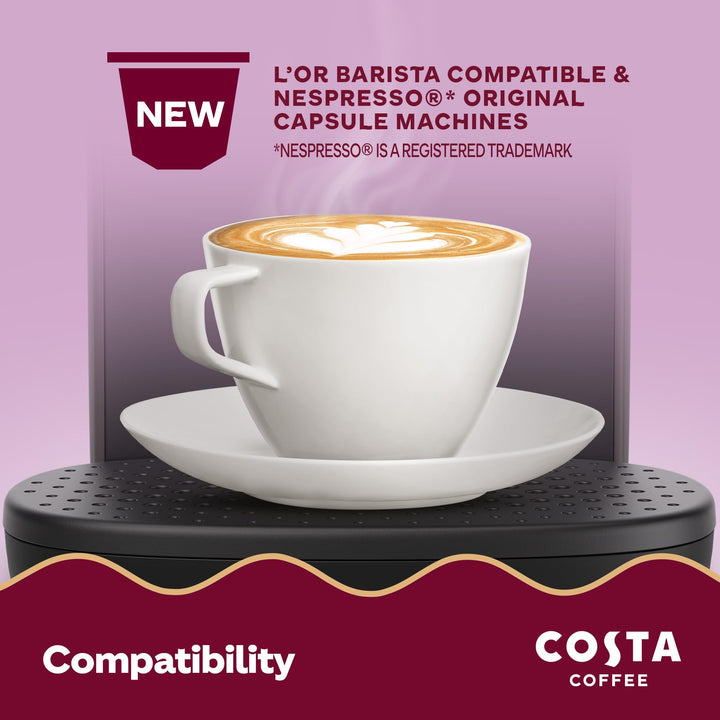 Costa Smooth Decaf Roast Aluminium Coffee Pods (Pack of 10, Total 100 Pods) - Compatible with NespressoⓇ Original & L’OR Barista Machines