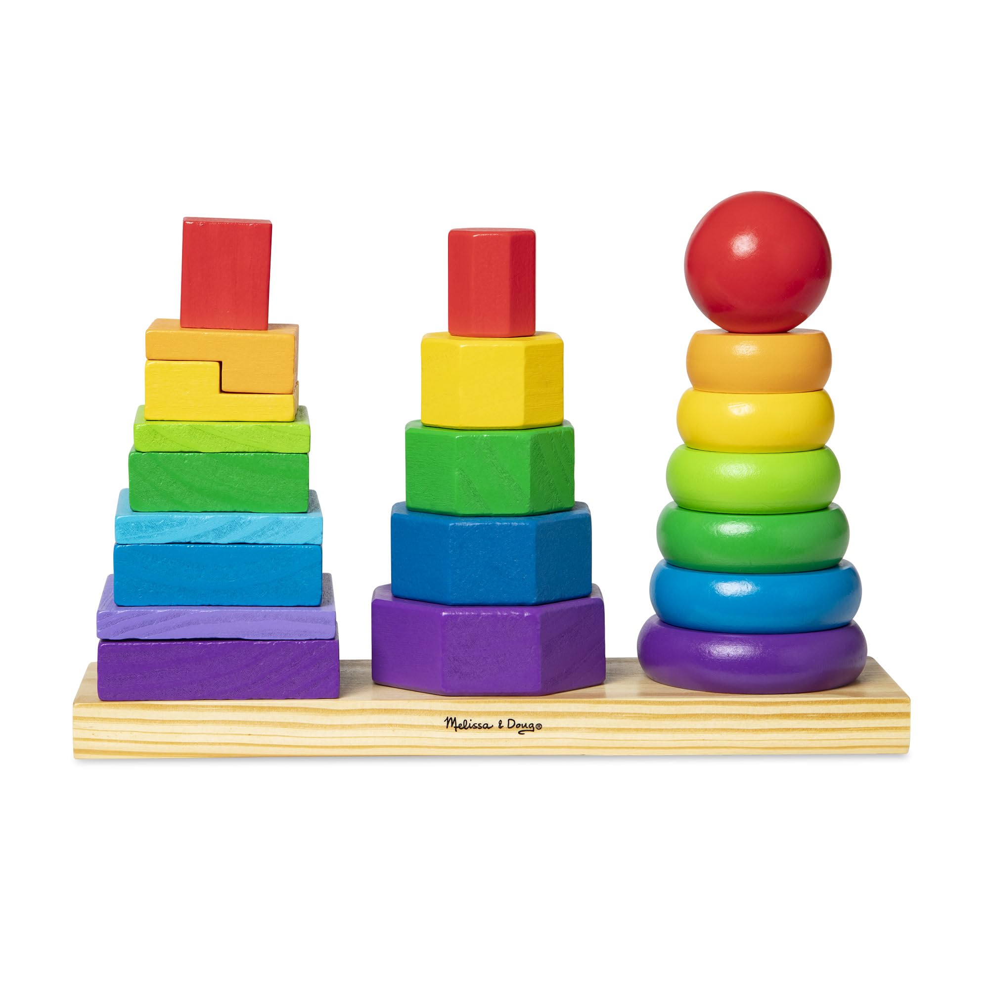 Melissa & Doug Geometric Stacker Wooden Development Toy | Ages 2-4 | Builds Motor Skills 1