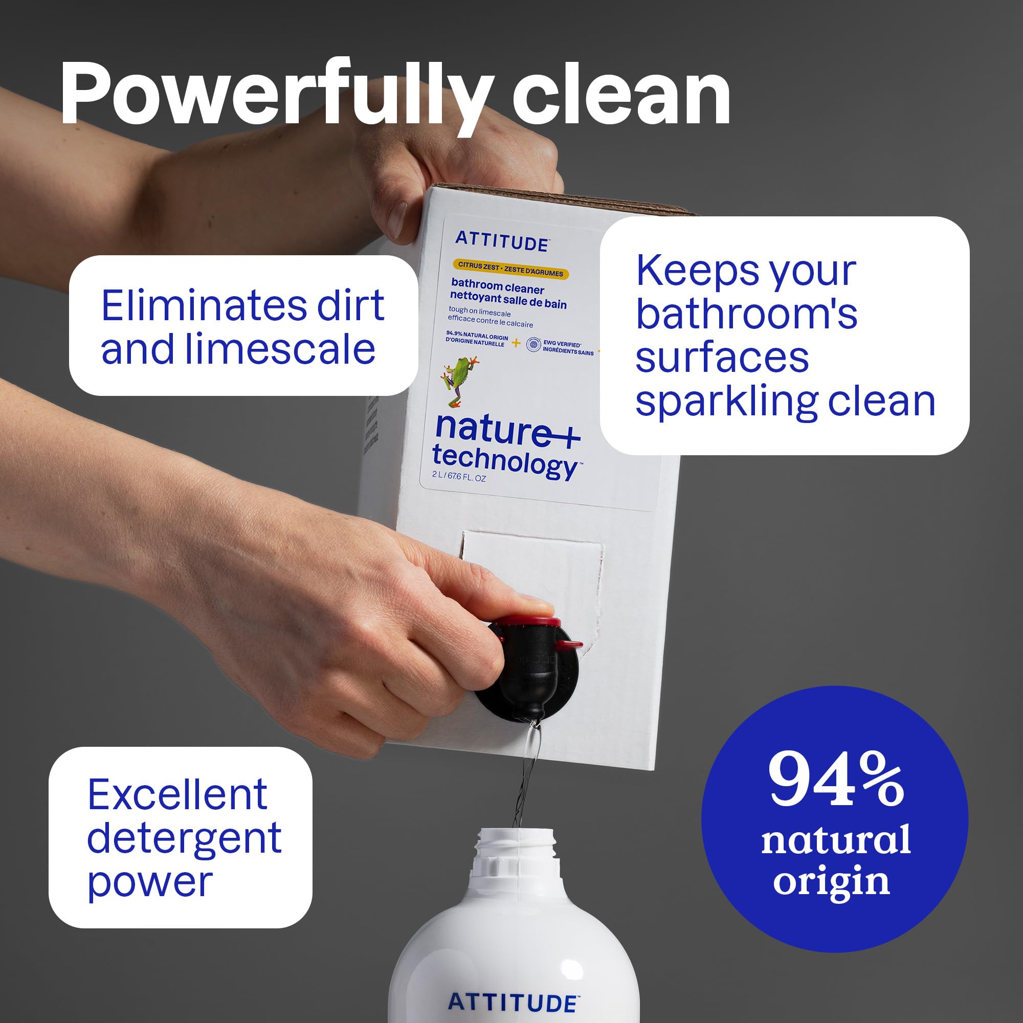ATTITUDE Bathroom Cleaner Spray - EWG Verified, Plant-Based, Citrus Zest Scent | 800 ml 3