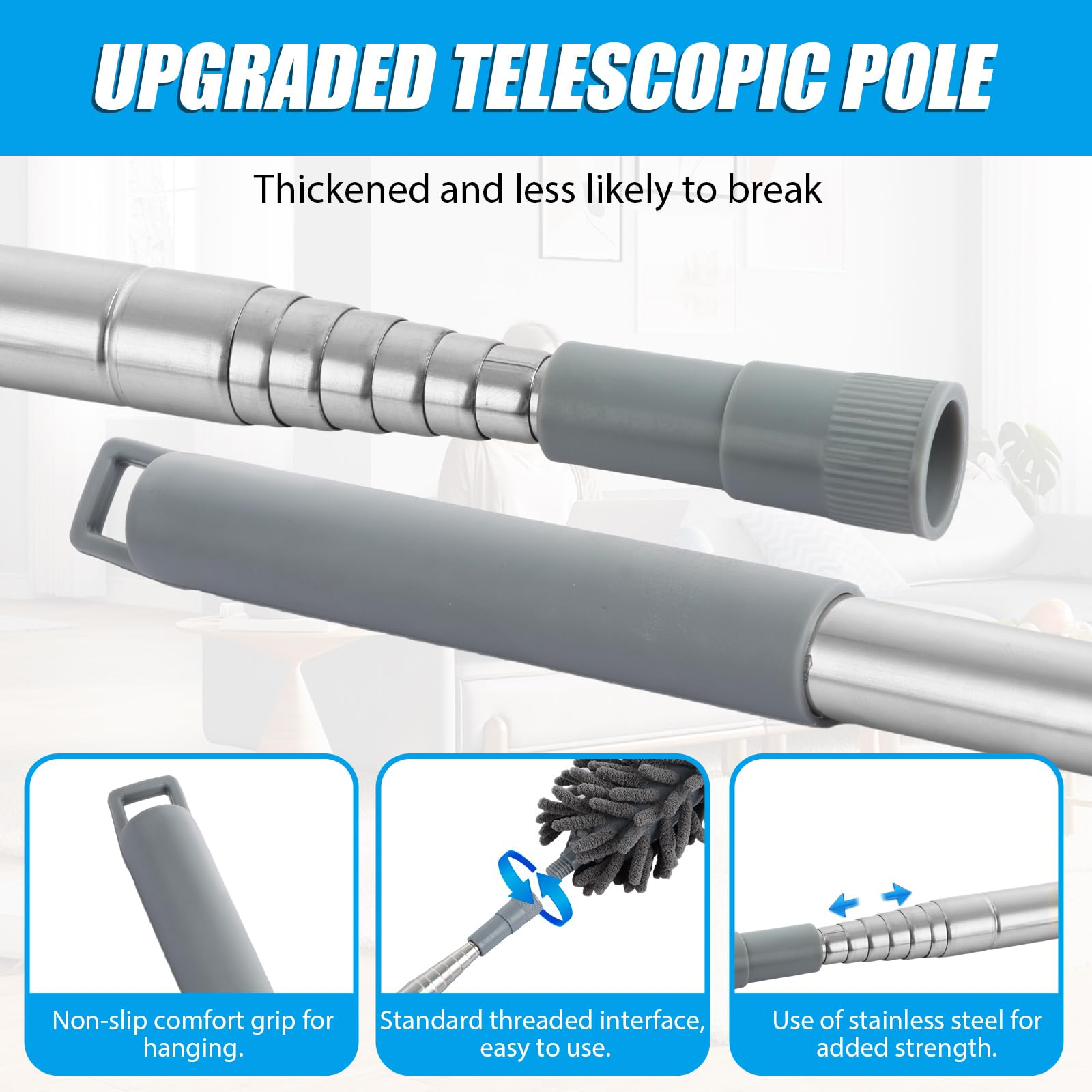 ASelected - Extendable Microfiber Duster with Telescopic Stainless Steel Handle for Home Cleaning 2