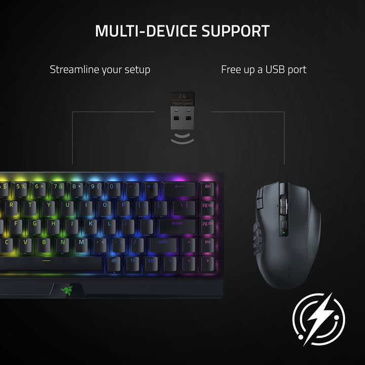 Razer Naga V2 HyperSpeed - Wireless MMO Gaming Mouse with 19 Programmable Buttons, Black