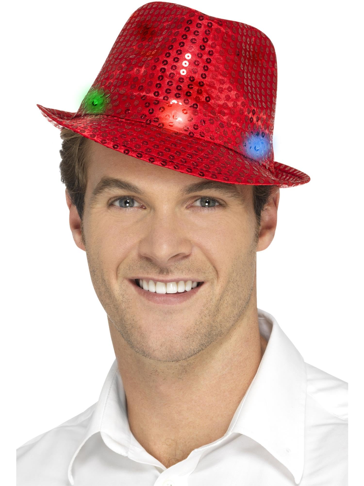 Smiffys Light Up Sequin Trilby Red