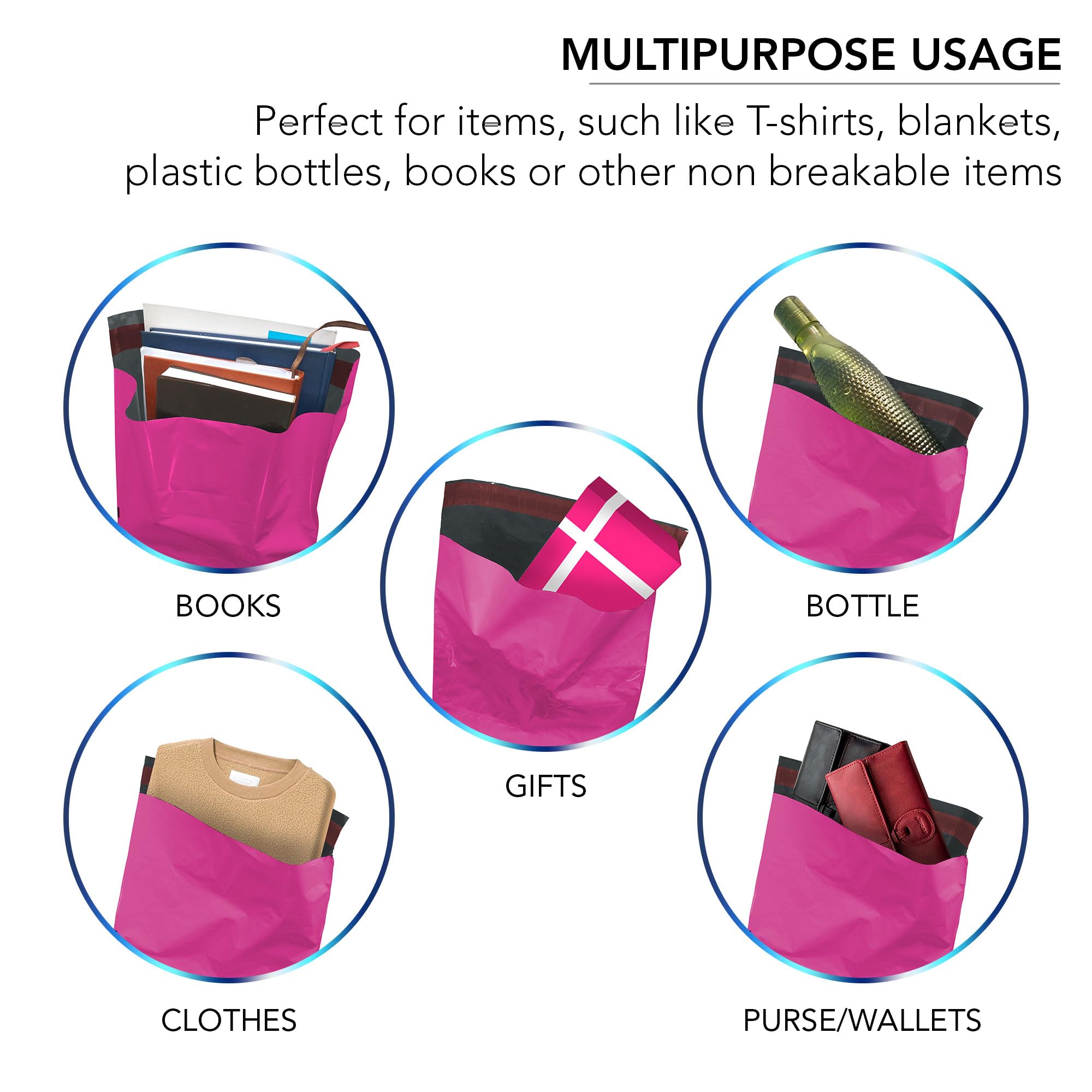 iSOUL 100 Mixed Mailing Poly Postal Self Seal Bags | 4 Sizes (6x9, 9x12, 10x14, 12x16) | Hot Pink 5