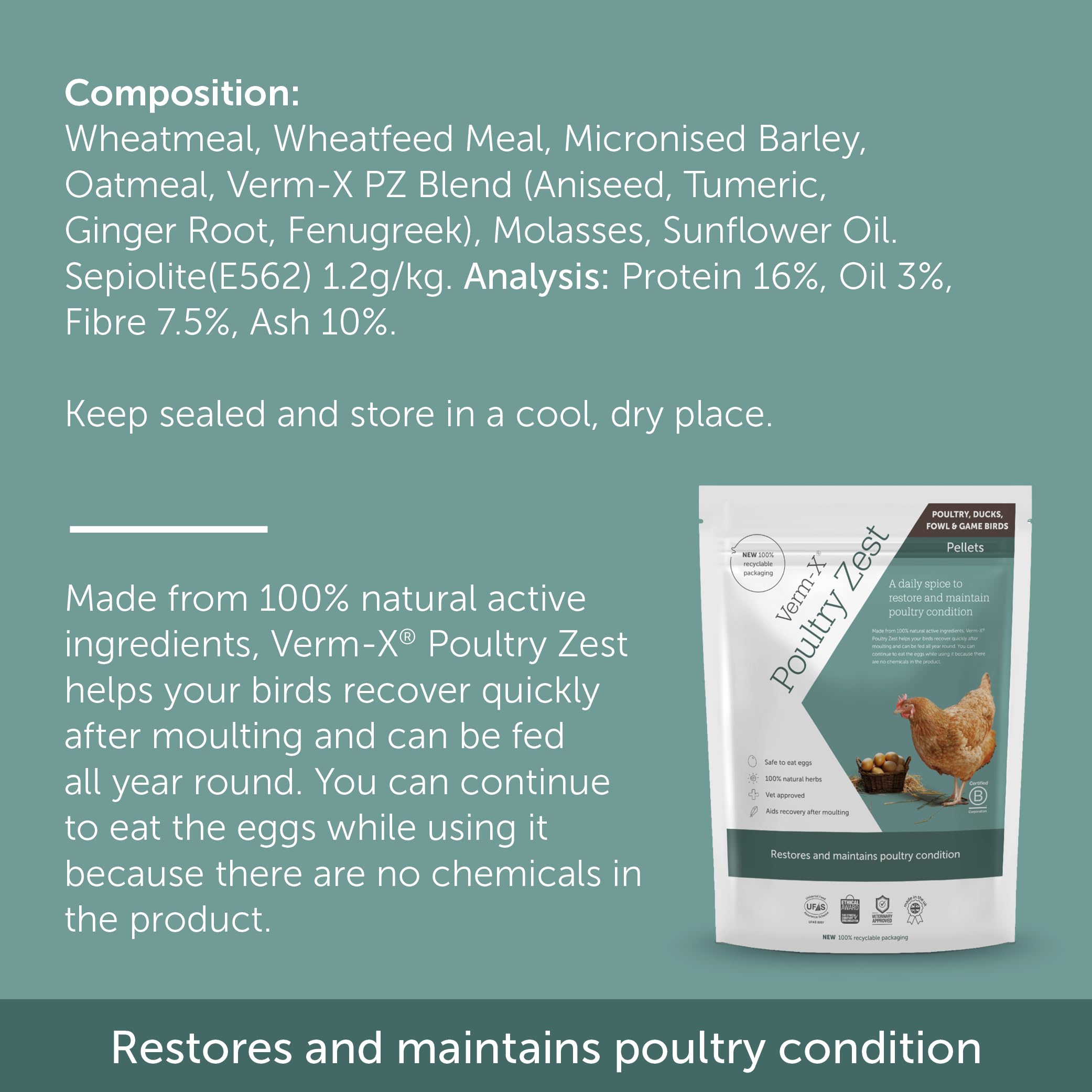 Verm-X Poultry Zest for Recovery After Moulting. Restores and Maintains Con