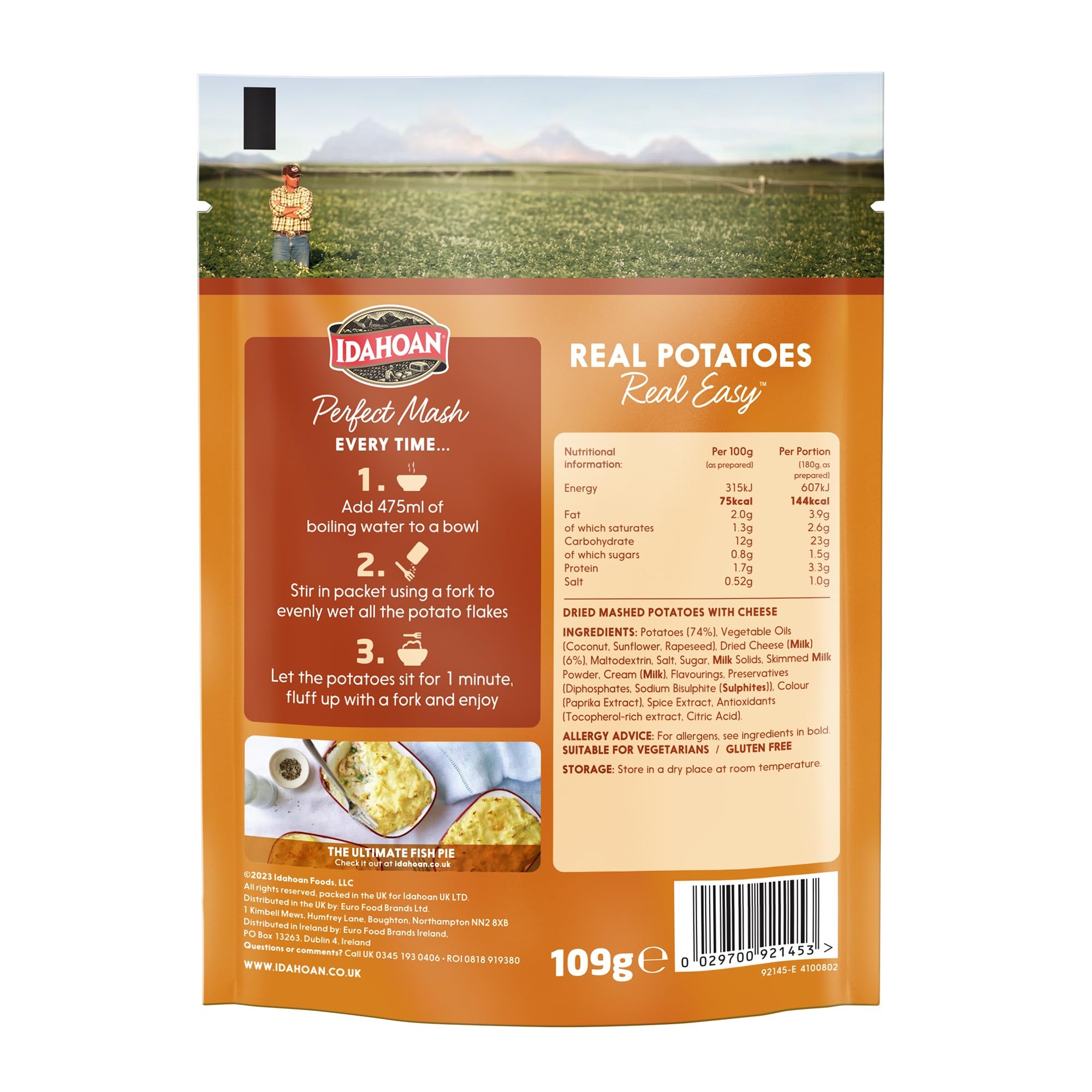Idahoan Perfect Mash Cheddar Cheese Potatoes - Gluten Free, Vegetarian | 12 Pack (109 g Each)