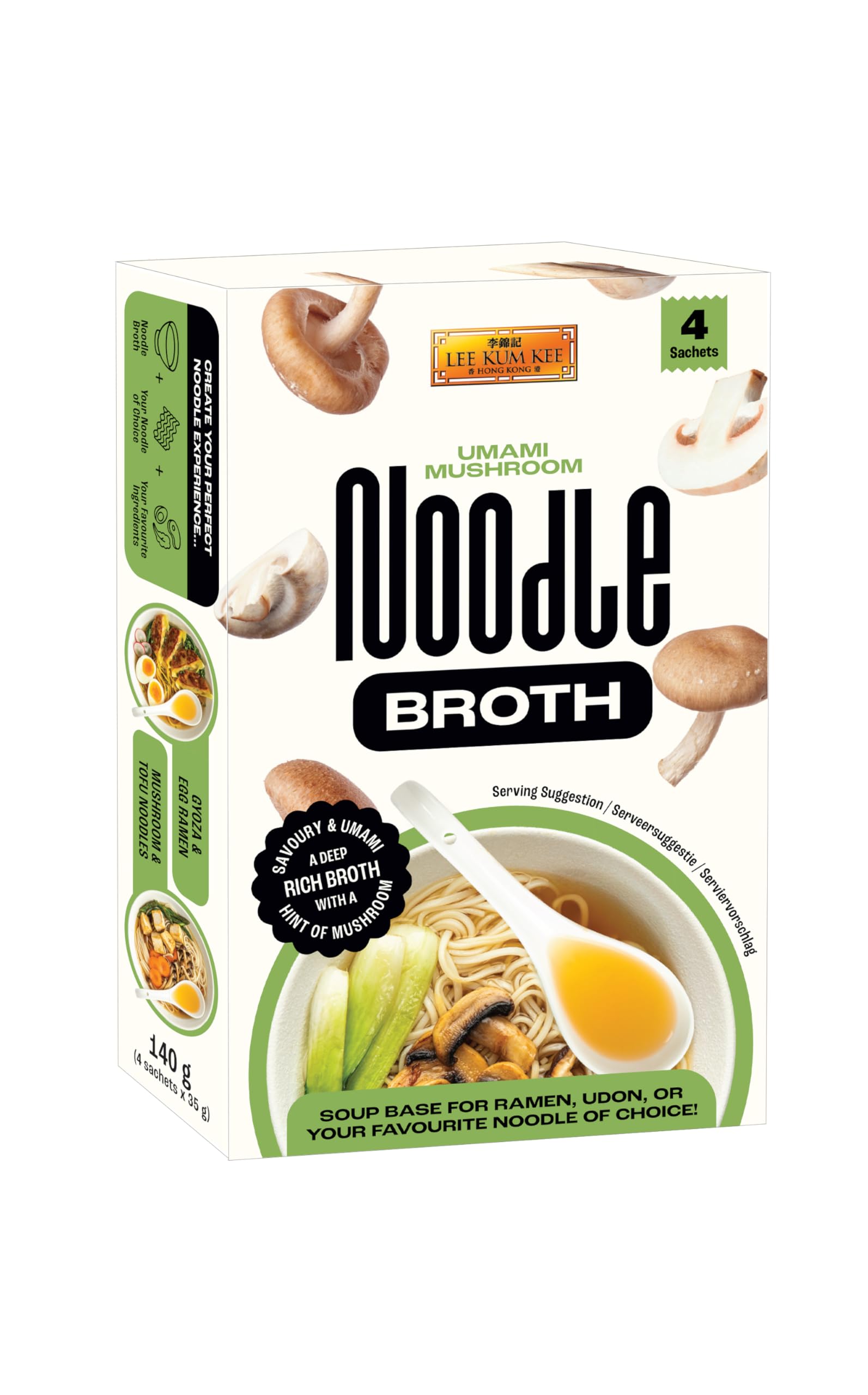 Lee Kum Kee Umami Mushroom Noodle Broth - Instant Vegetarian Soup Base | 140g (4 x 35g Sachets) 1