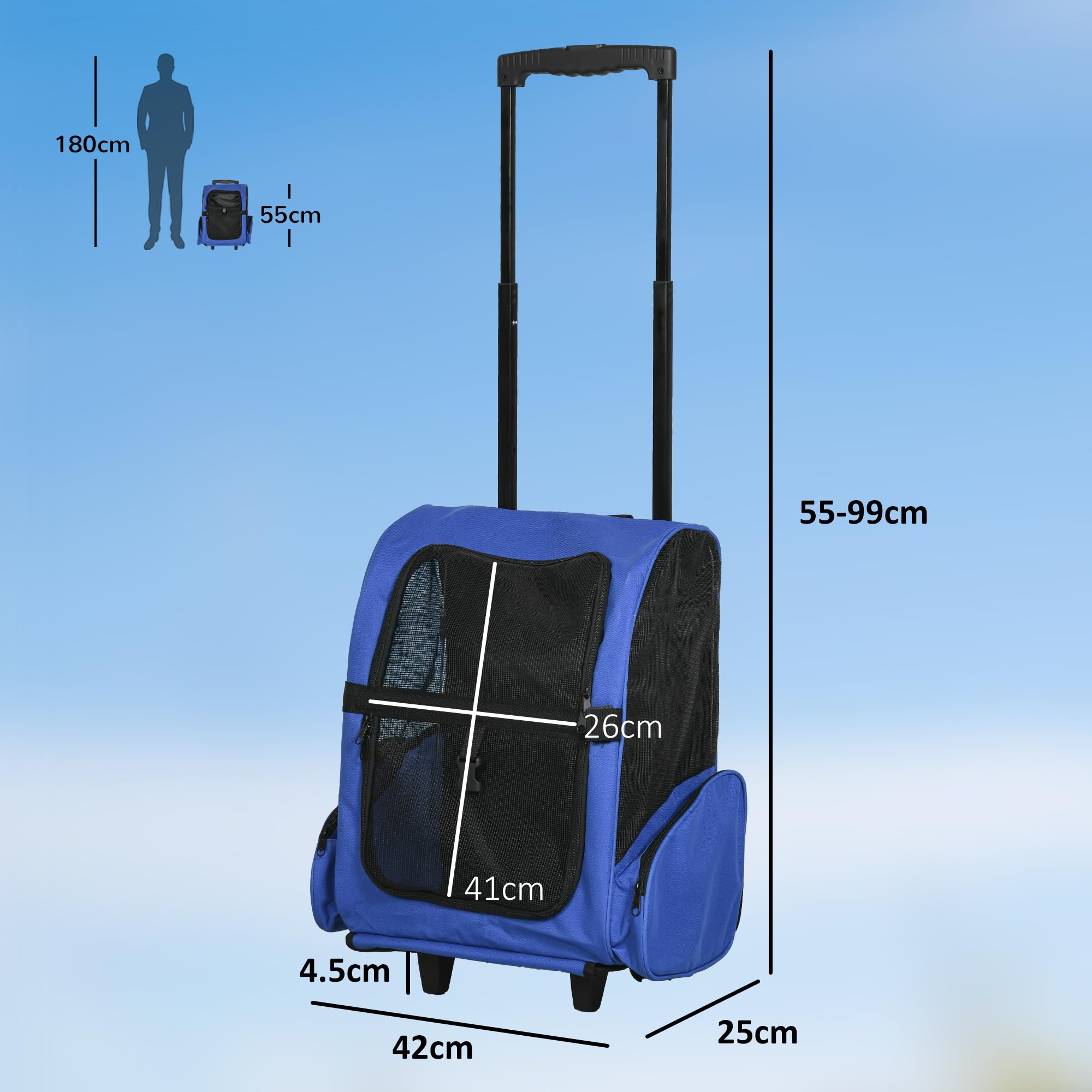 PawHut Pet Travel Backpack - 2-in-1 Trolley & Backpack Design | Water-Resistant | For Pets Under 4kg 3