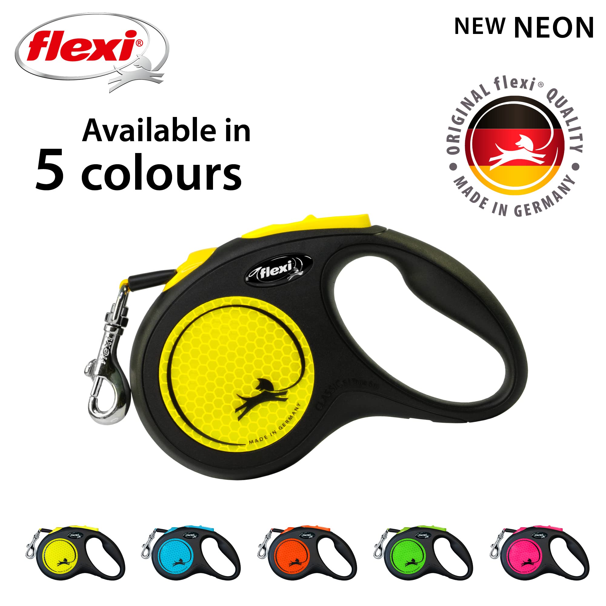 flexi New Neon S Retractable Lead - 5m Tape, High Visibility | Ergonomic Grip 5
