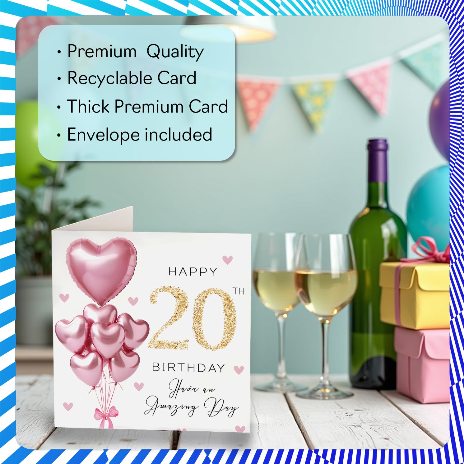 Stuff4 20th Birthday Card for Women - Pink Glitter Balloons | 145mm x 145mm 3