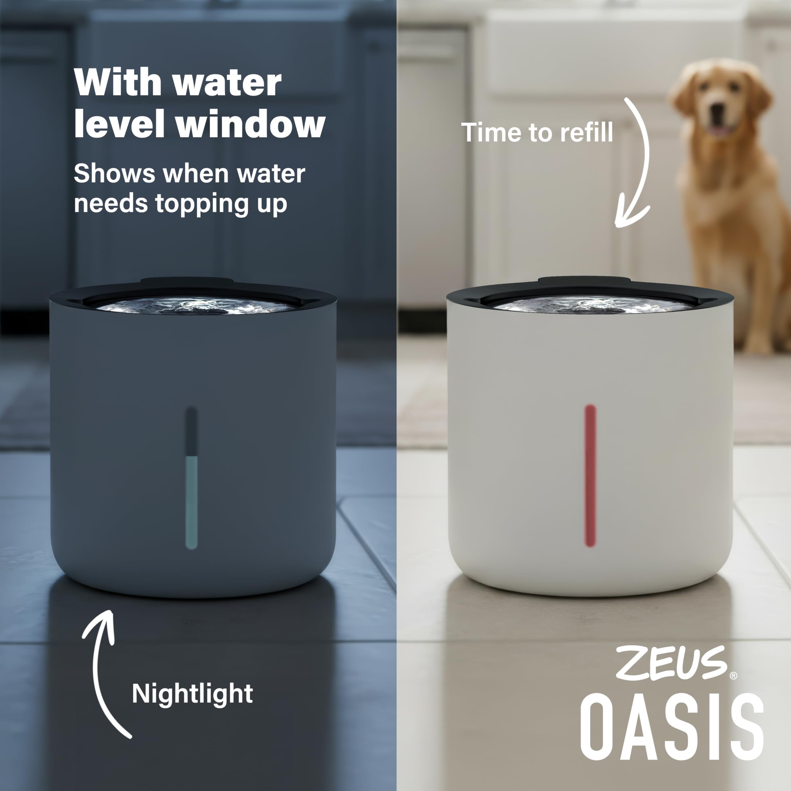 Zeus Oasis Dog Water Fountain - 6L Large Capacity | Stainless Steel Top | Triple Action Filter 4