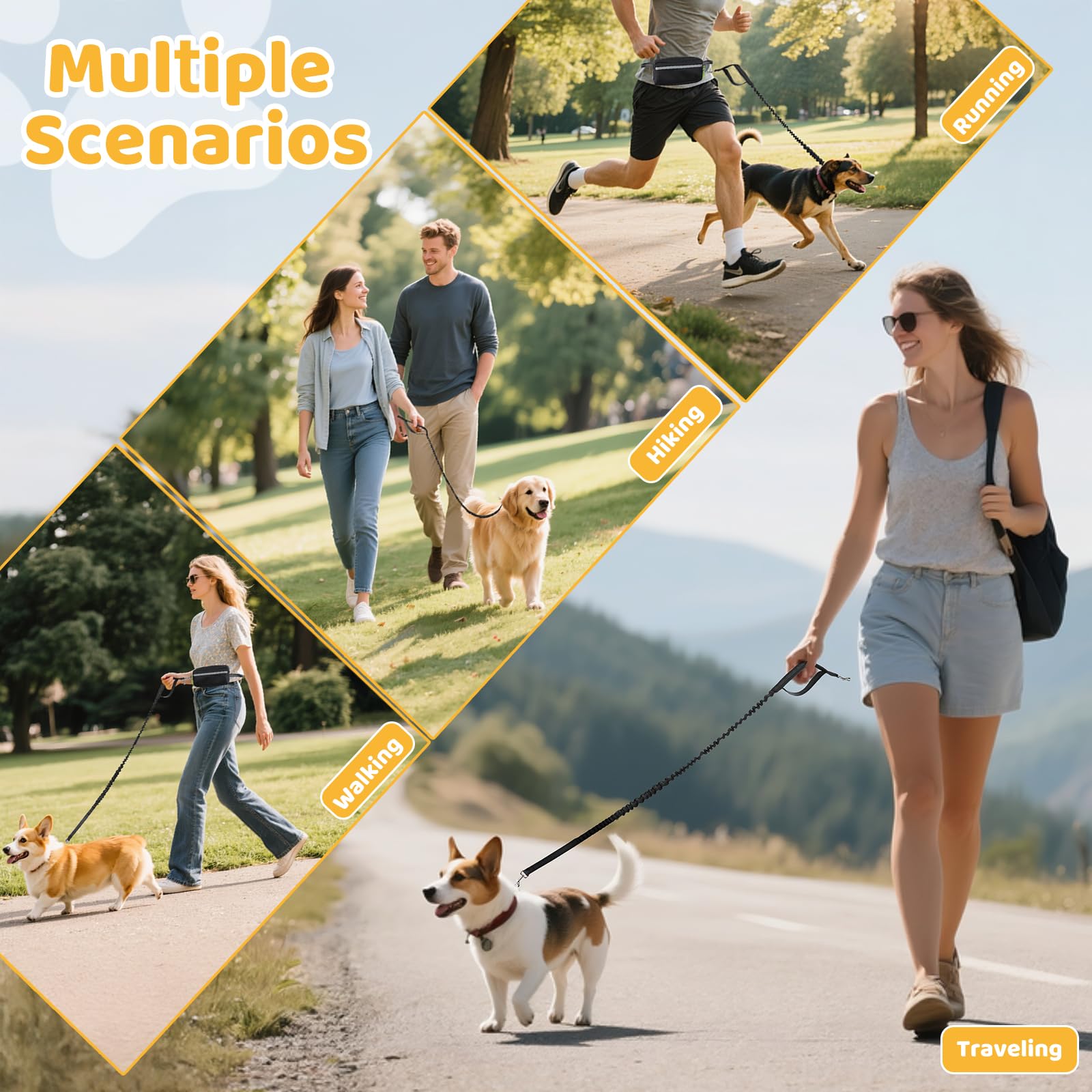 Euqvunn Hands Free Dog Lead - Adjustable 1.6m to 2.2m Bungee Leash with Waist Pack 7
