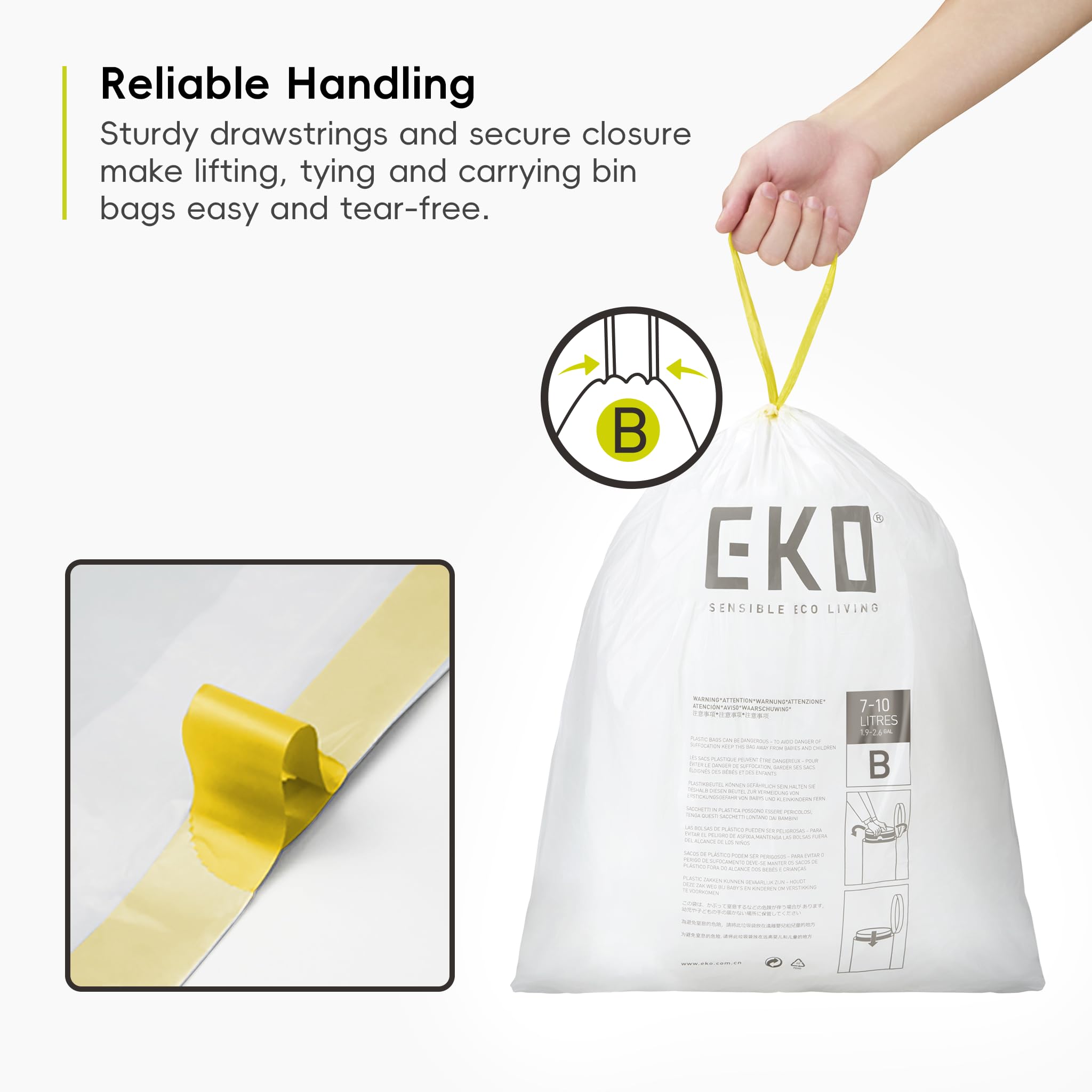 EKO Size B Extra Strong Drawstring Bin Liners for 7-10L Kitchen Bins - 25 Bags 5