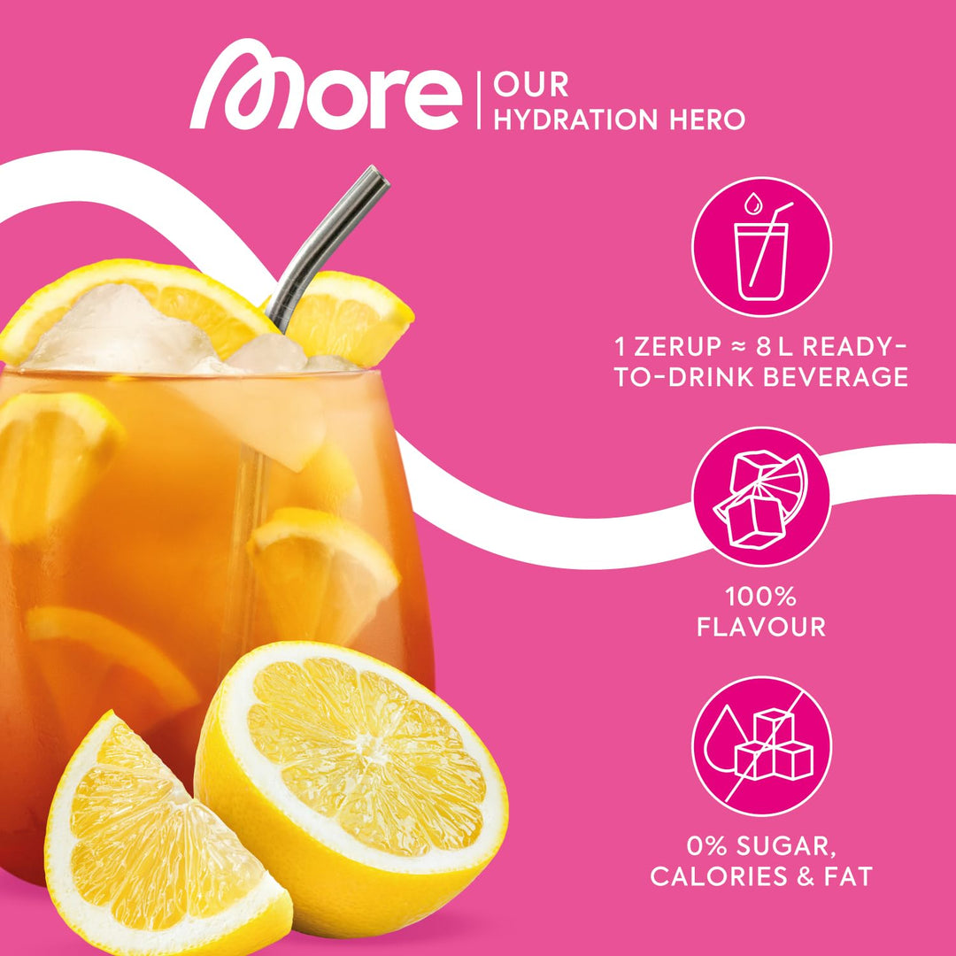 MORE Zerup Lemon Iced Tea Zero Calorie Syrup with Real Fruit Extracts, 80g