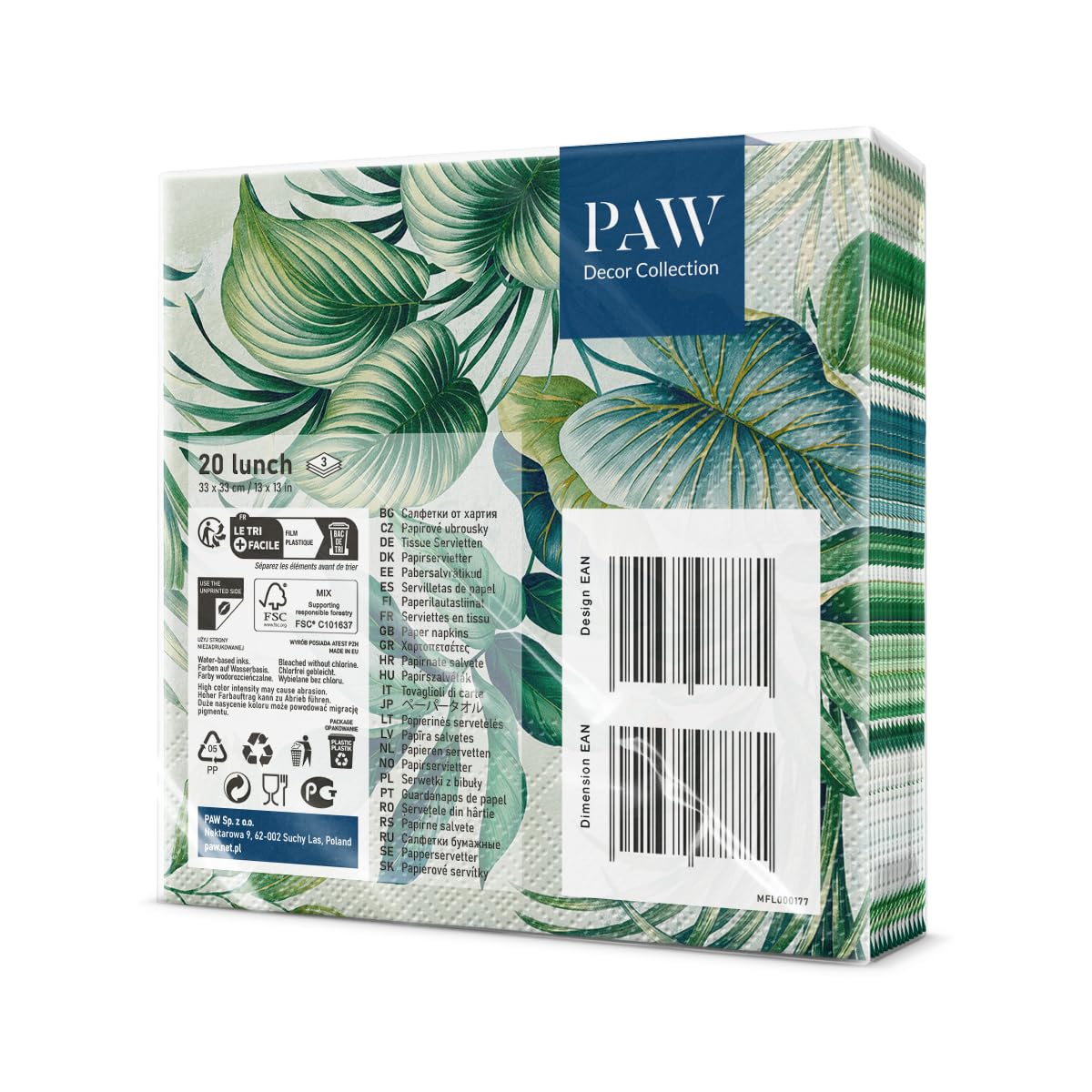 PAW Decor Collection Paper Napkins - Peacock Design | 33 x 33 cm | 20 Pack 2