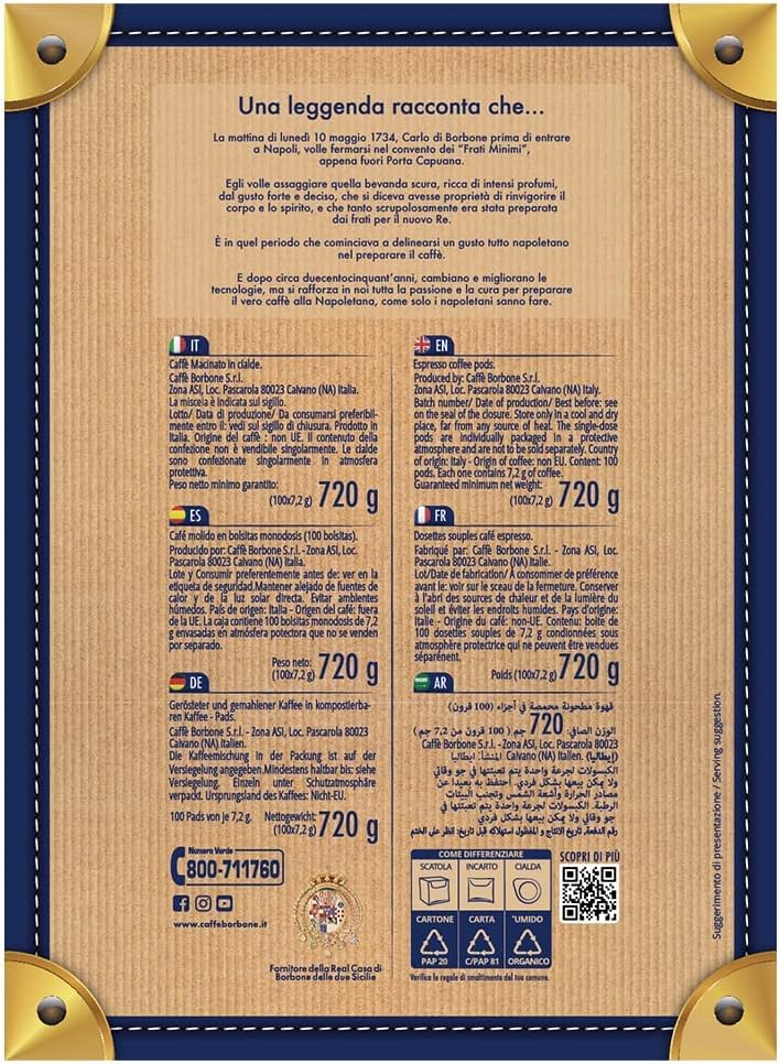 CAFFÈ BORBONE Red Blend Compostable Coffee Pods - 100 Pack - ESE 44mm Compatible