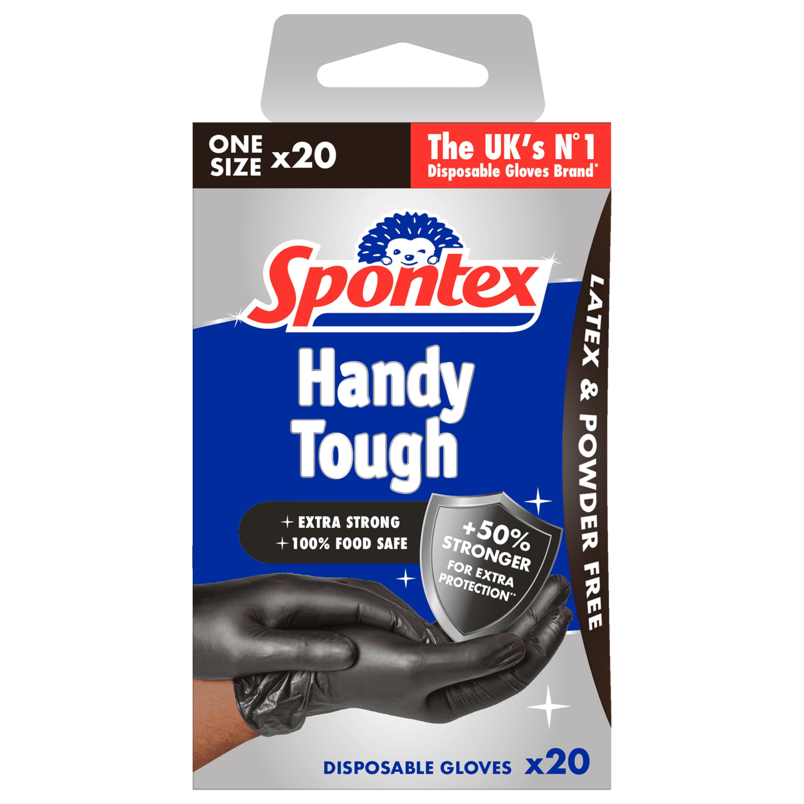 Spontex Handy Tough Disposable Gloves - Nitrile, Black, 20 Count | Food Safe 1