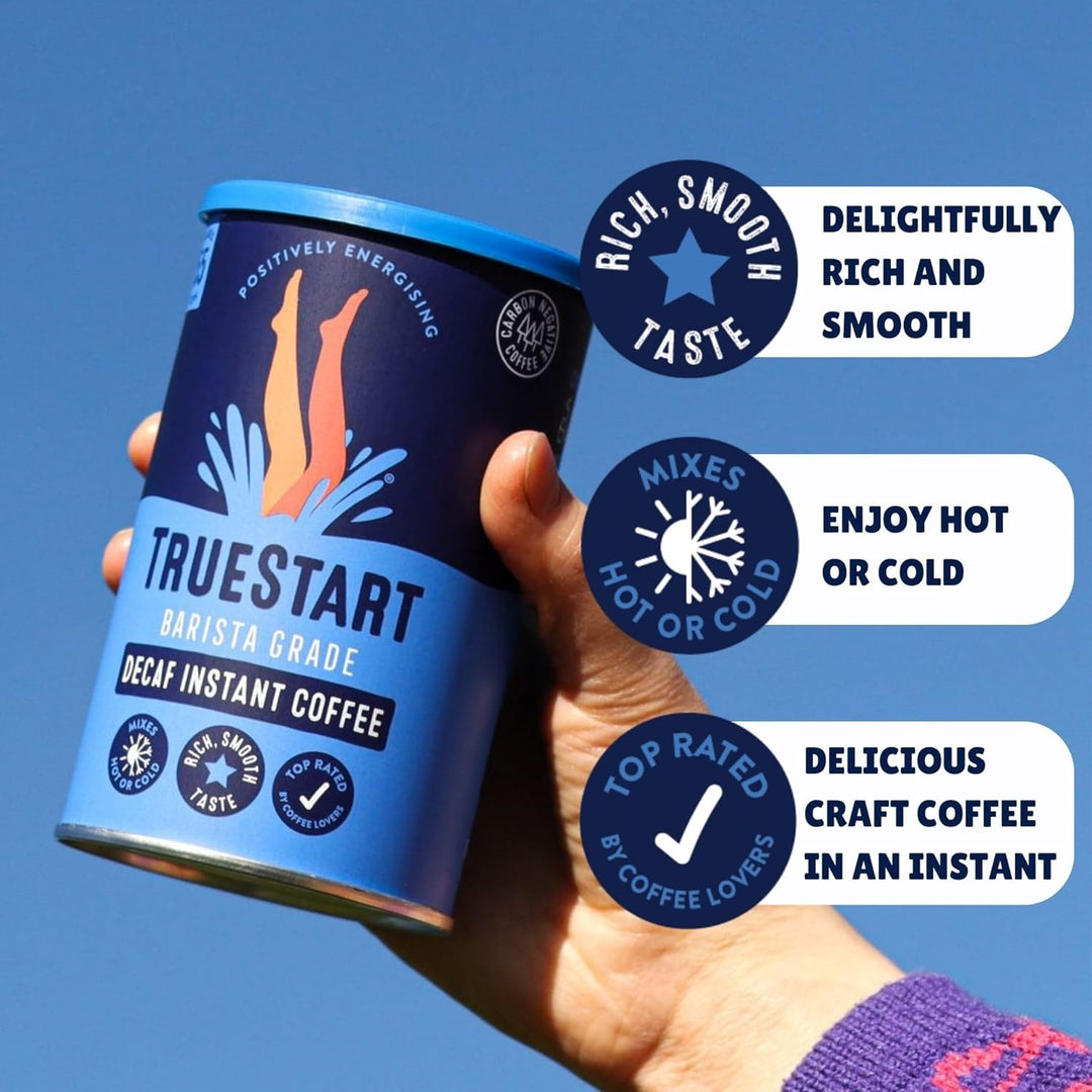 TrueStart Barista Grade DECAF Instant Coffee - 100g (55 Cups), Premium Freeze-Dried Colombian Arabica