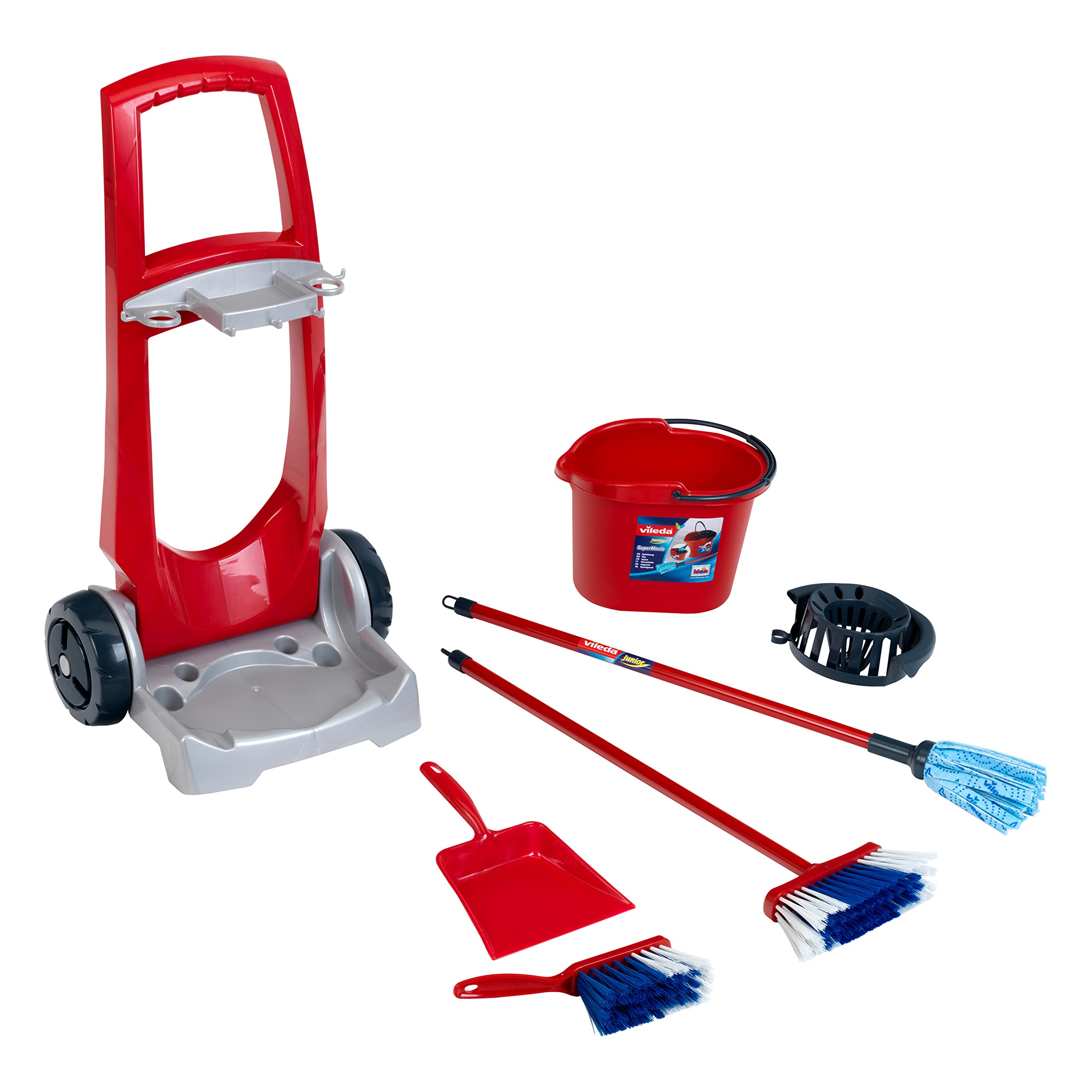 Theo Klein 6741 Vileda Broom Trolley Playset - Includes Mop, Bucket, Broom & Dustpan - Pretend Play for Ages 3+ 11