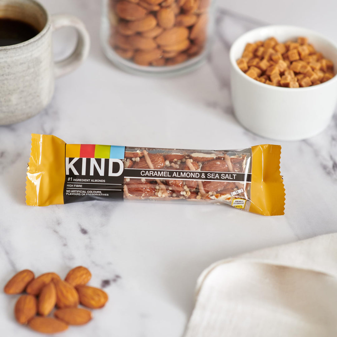 KIND - Caramel Almond & Sea Salt Gluten Free Snack Bars, High Fibre, No Artificial Ingredients, Multipack 12 x 40g