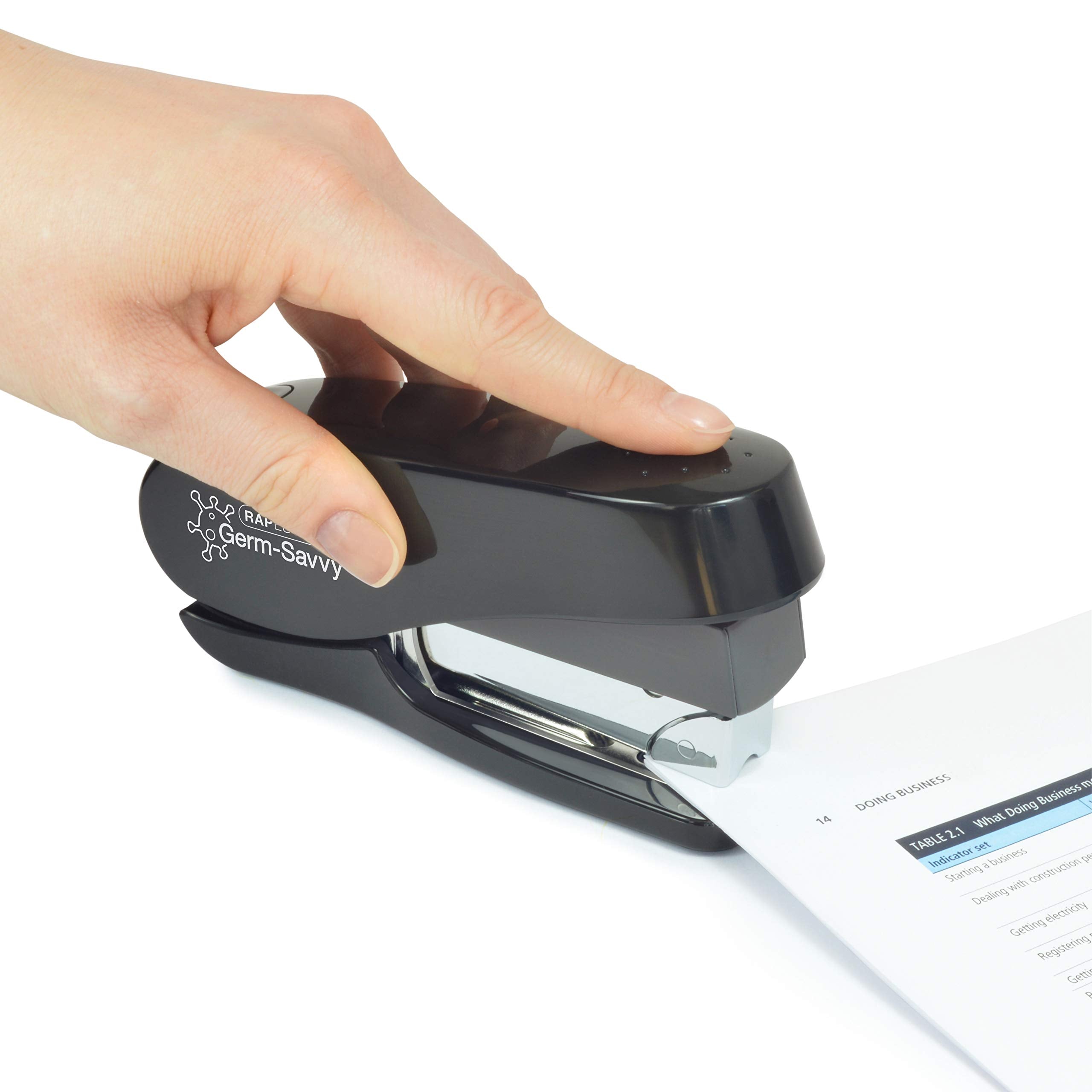 RAPESCO 1623 Germ-Savvy Antibacterial ECO Less Effort Stapler & Hole Punch Set - Black 3