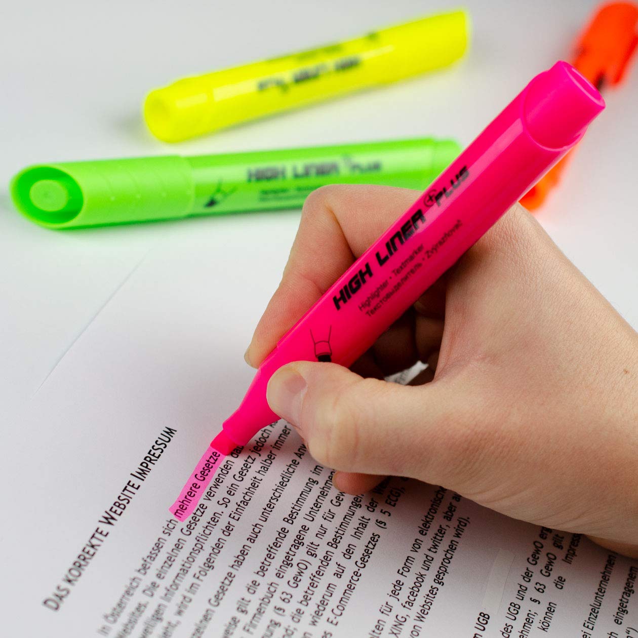 Kores High Liner Plus Fluorescent Pink Highlighter Pen with Chisel Tip | Water-Based Ink | Non-Toxic 3