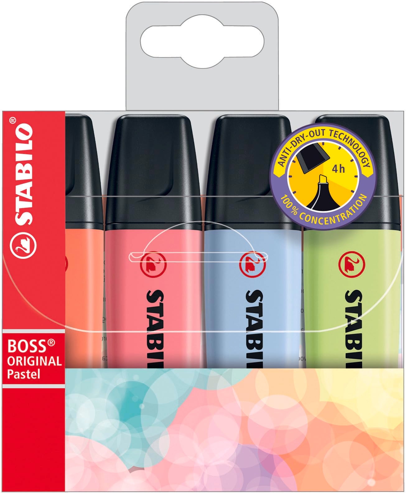 STABILO BOSS ORIGINAL Pastel Highlighter - Chisel Tip, 4 Count Wallet | 4 Hour Dry-Out Protection 1