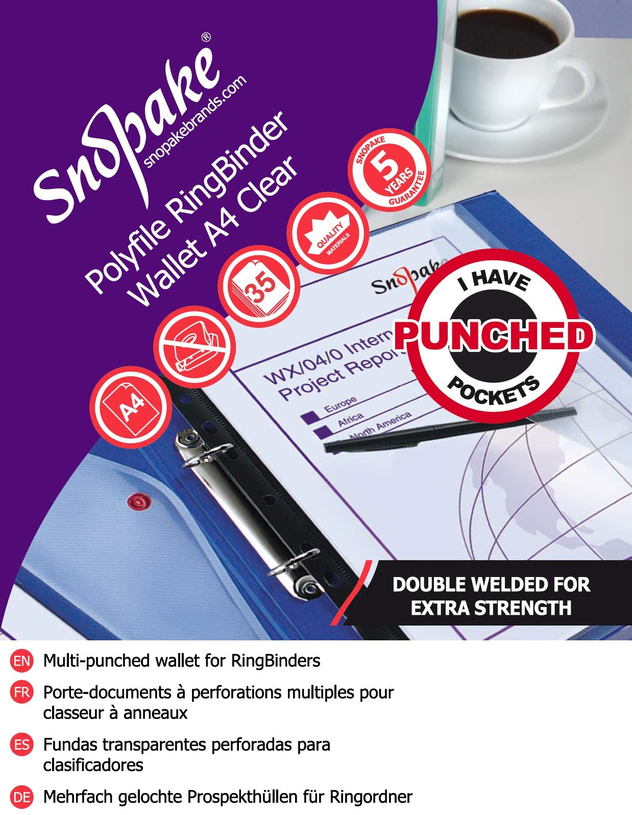 Snopake A4 Polyfile RingBinder Popper Wallet – Clear [Pack of 5] Ref: 12566 3