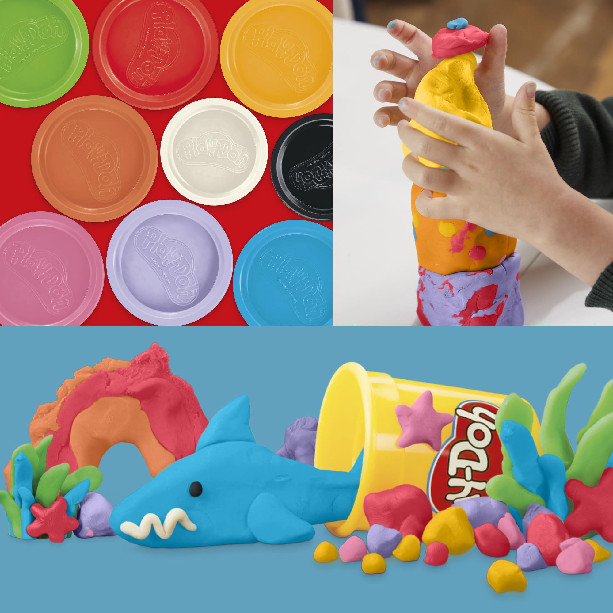 Play-Doh Favorite Colors 9-Pack Set with 7 Large & 2 Small Cans – Red, Orange, Yellow, Green, Blue, Purple, Pink, Black, White 6